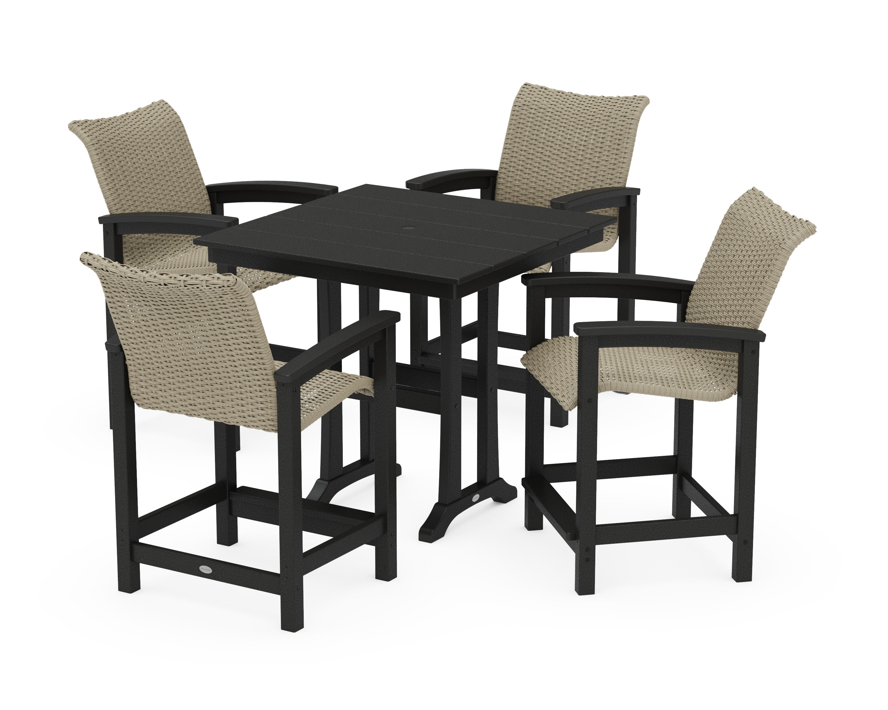 Coastal Woven 5-Piece Farmhouse Counter Set with Trestle Legs in Black / Dune Grass