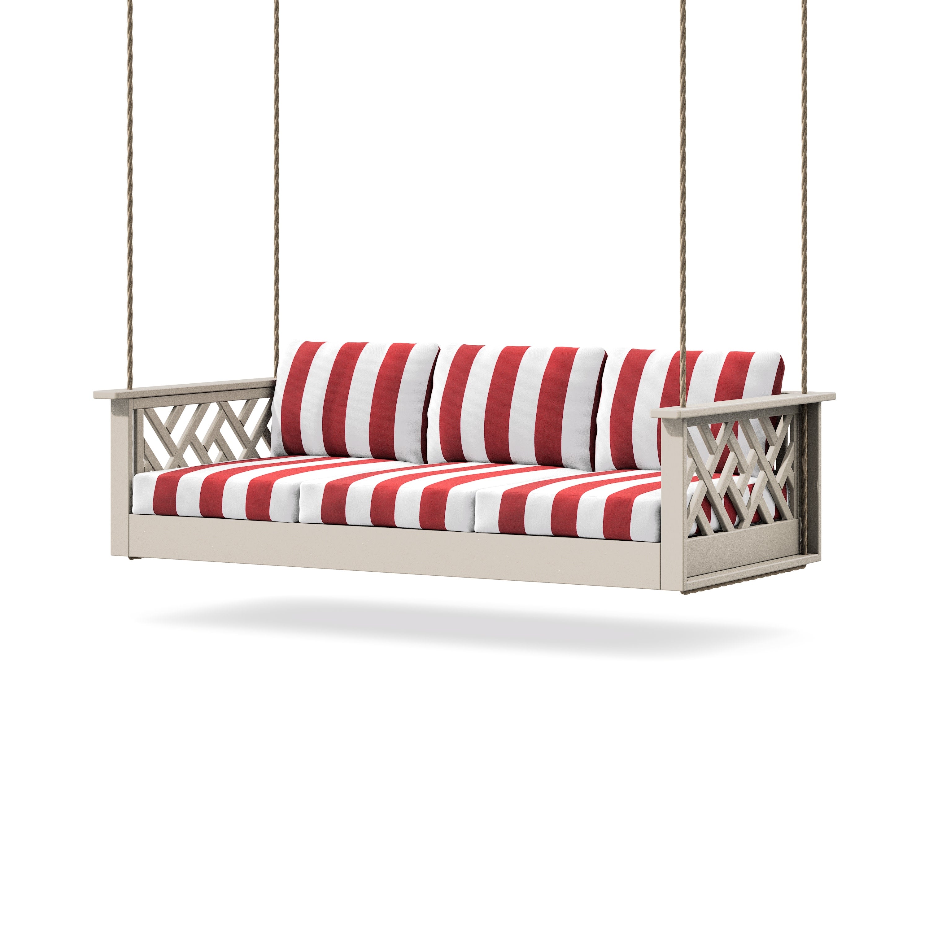 Chippendale Daybed Swing in Sand / Cabana Stripe Crimson