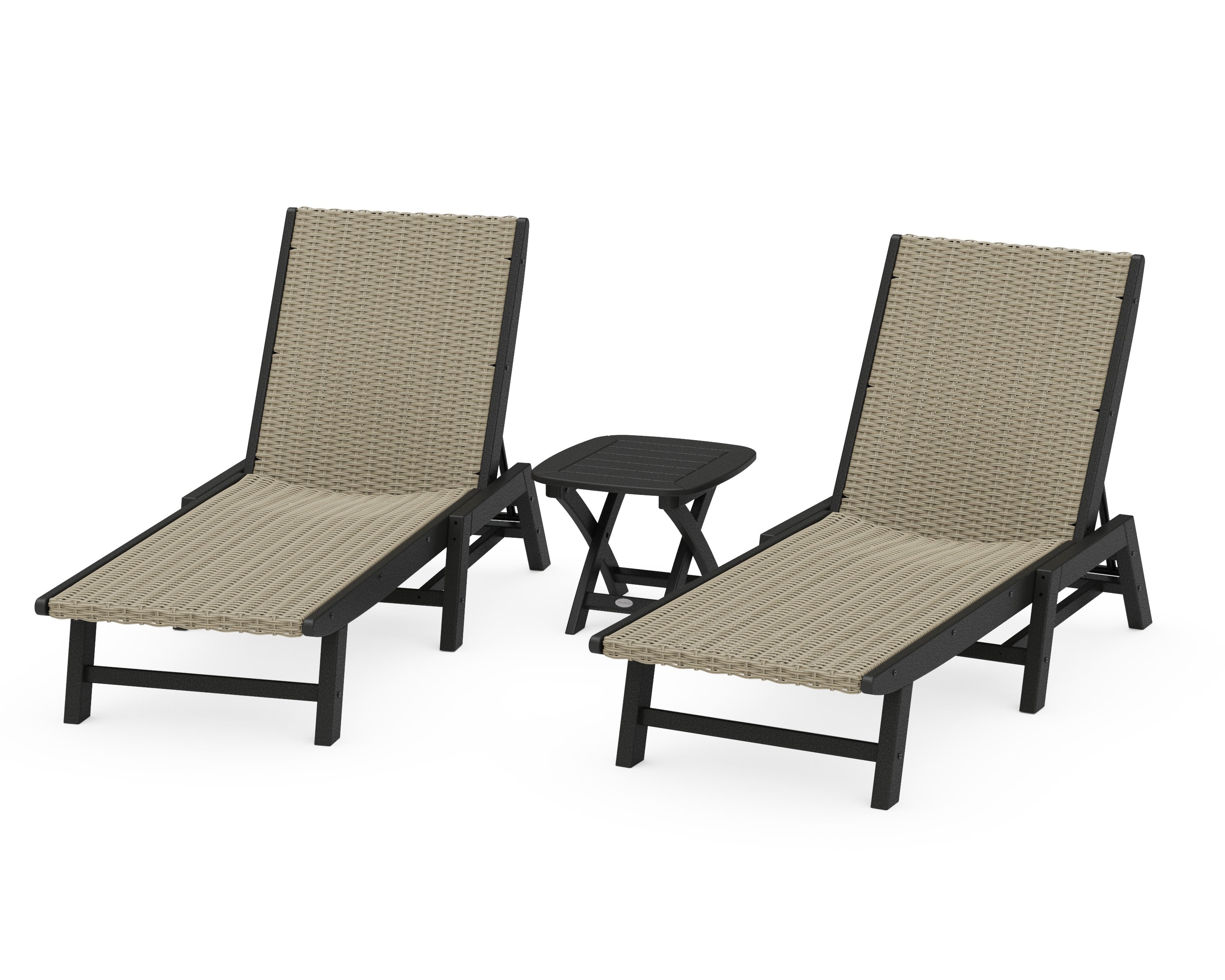3 - Piece Coastal Woven Chaise Chaise Lounge Set in Black / Dune Grass