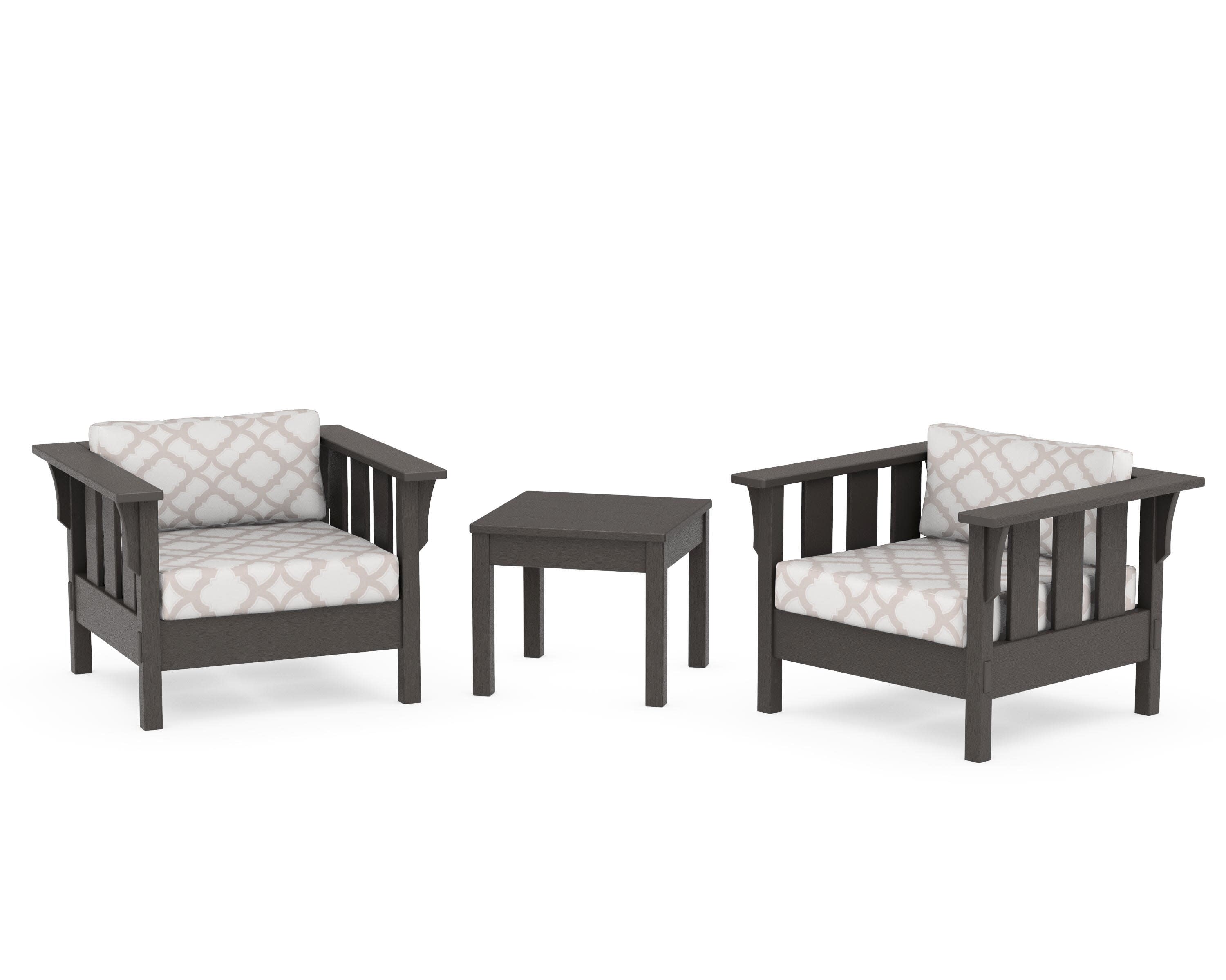 Acadia 3-Piece Deep Seating Set in Vintage Coffee / Trellis Dune Burlap