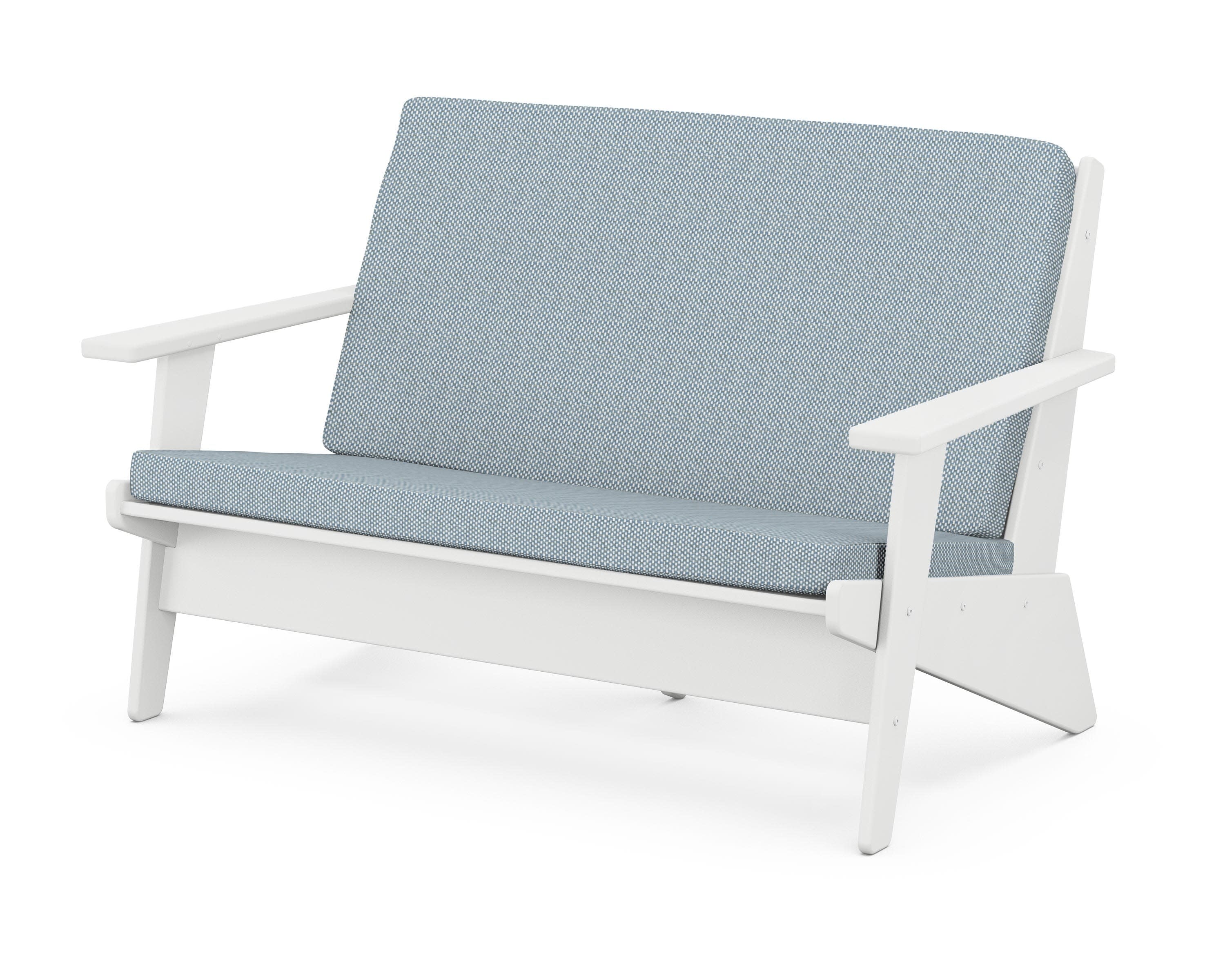 Riviera Modern Lounge Loveseat in White / Exhale Sky