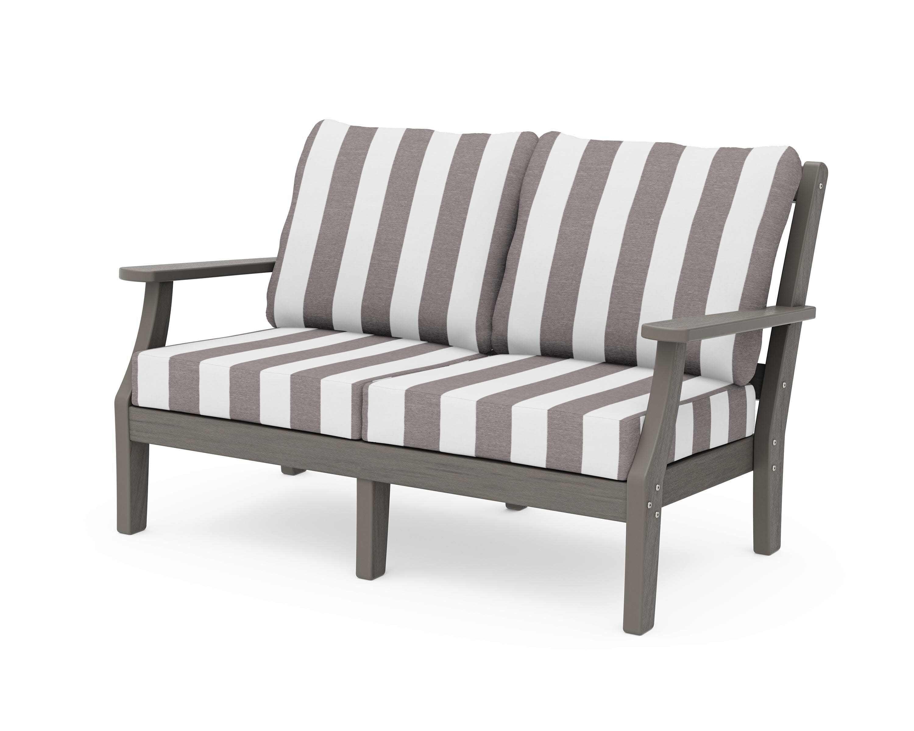 Chinoiserie Deep Seating Loveseat in Driftwood / Cabana Stripe Grey Mist