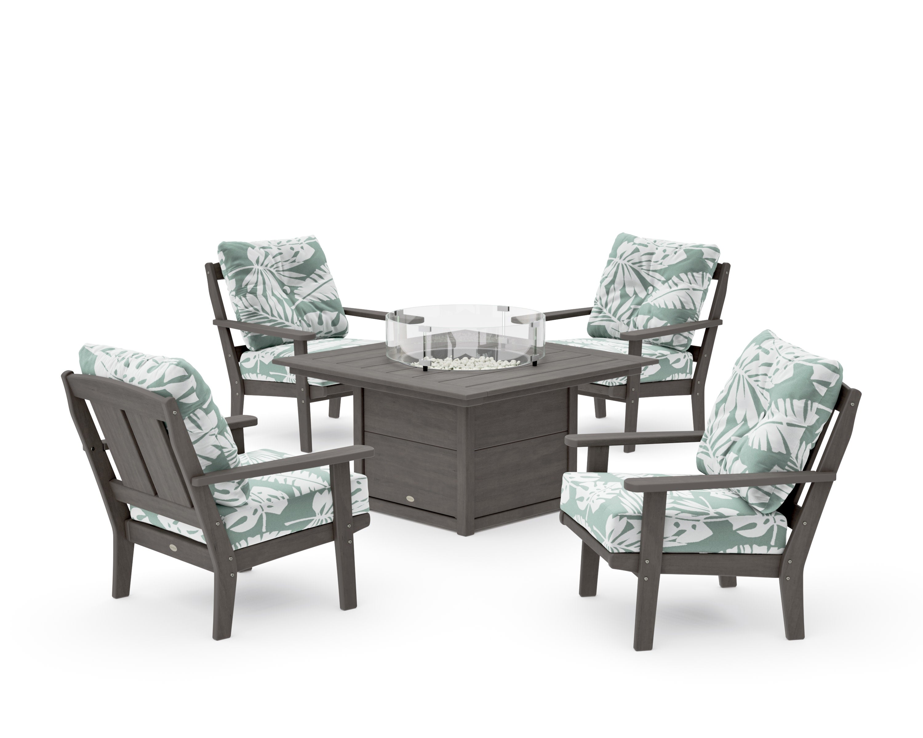 Mission 5-Piece Deep Seating Set with Fire Pit Table in Driftwood / Leaf Glacier Spa