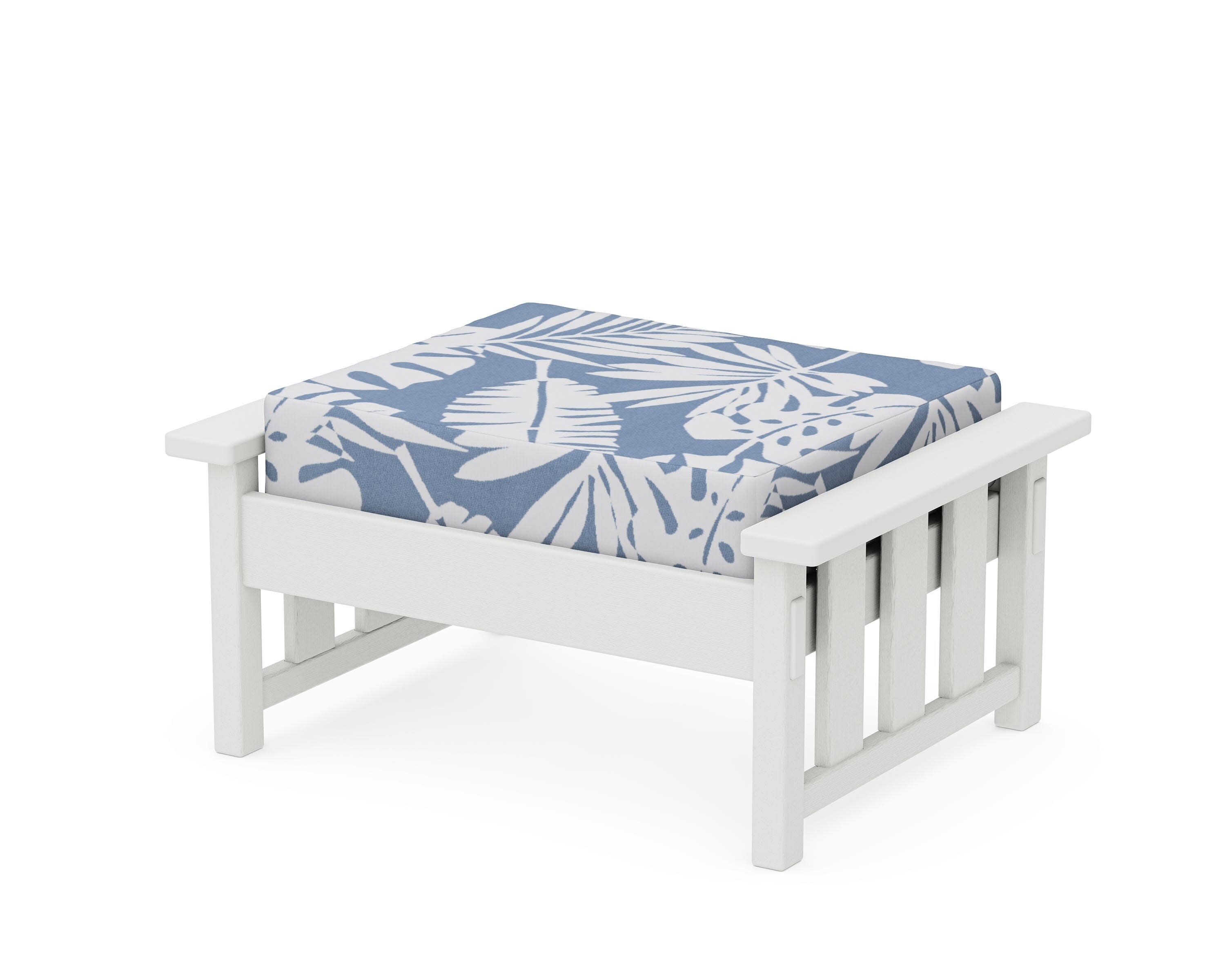 Acadia Deep Seating Ottoman in Vintage White / Leaf Sky Blue