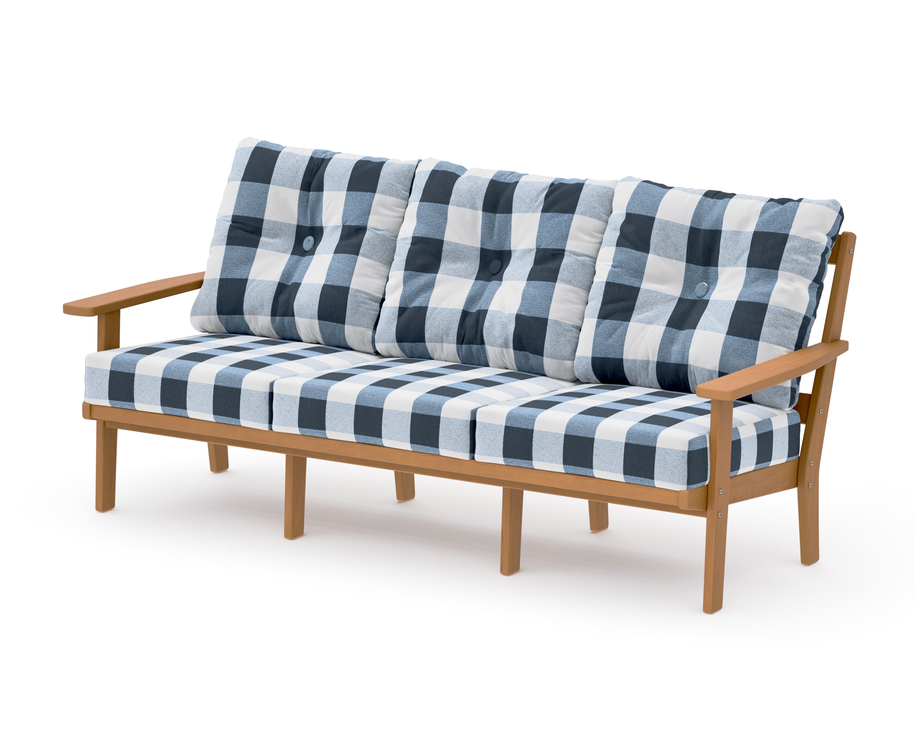 Oxford Deep Seating Sofa in Natural / Buffalo Plaid Marine Indigo