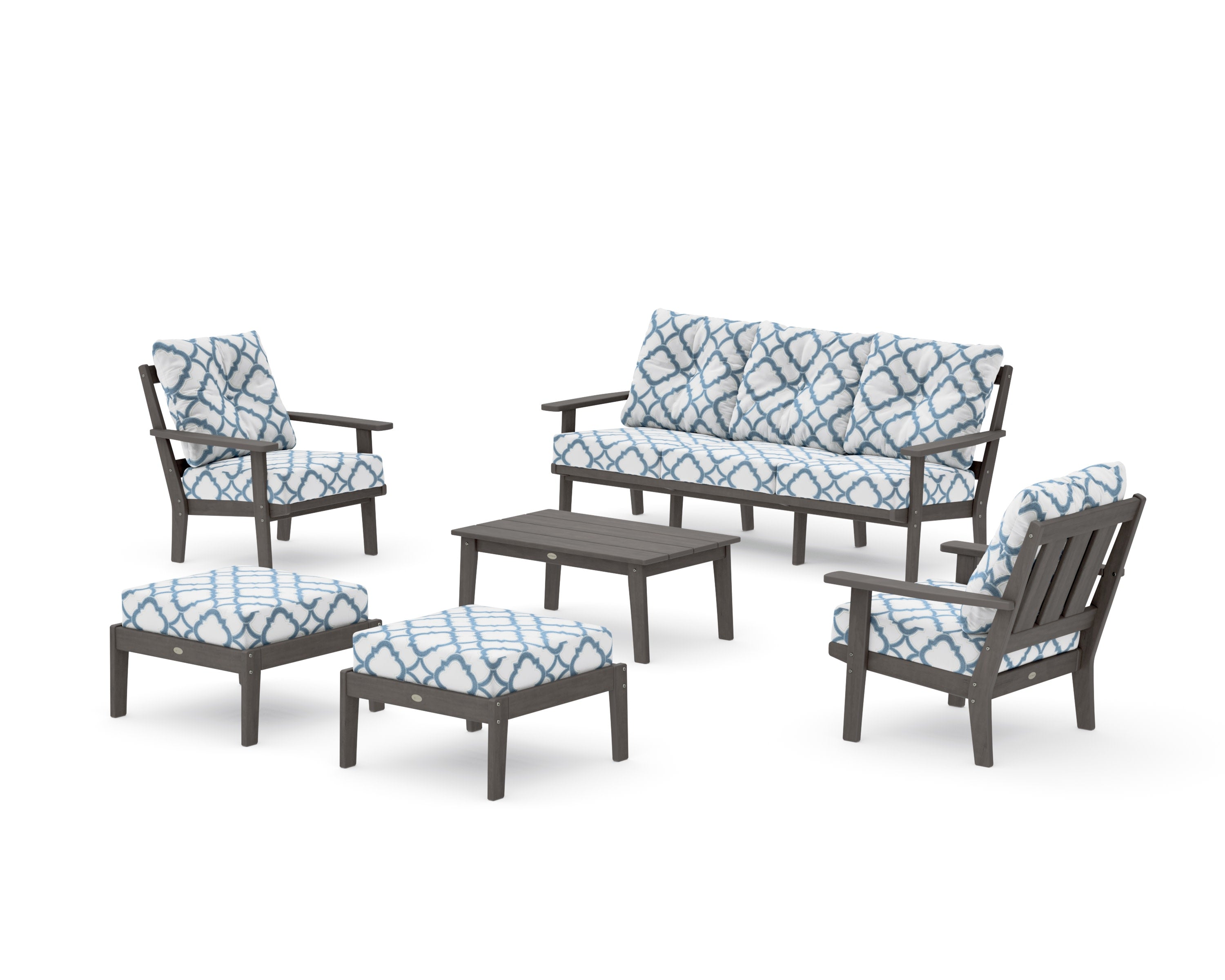 Oxford 6-Piece Lounge Sofa Set in Driftwood / Trellis Sky Blue