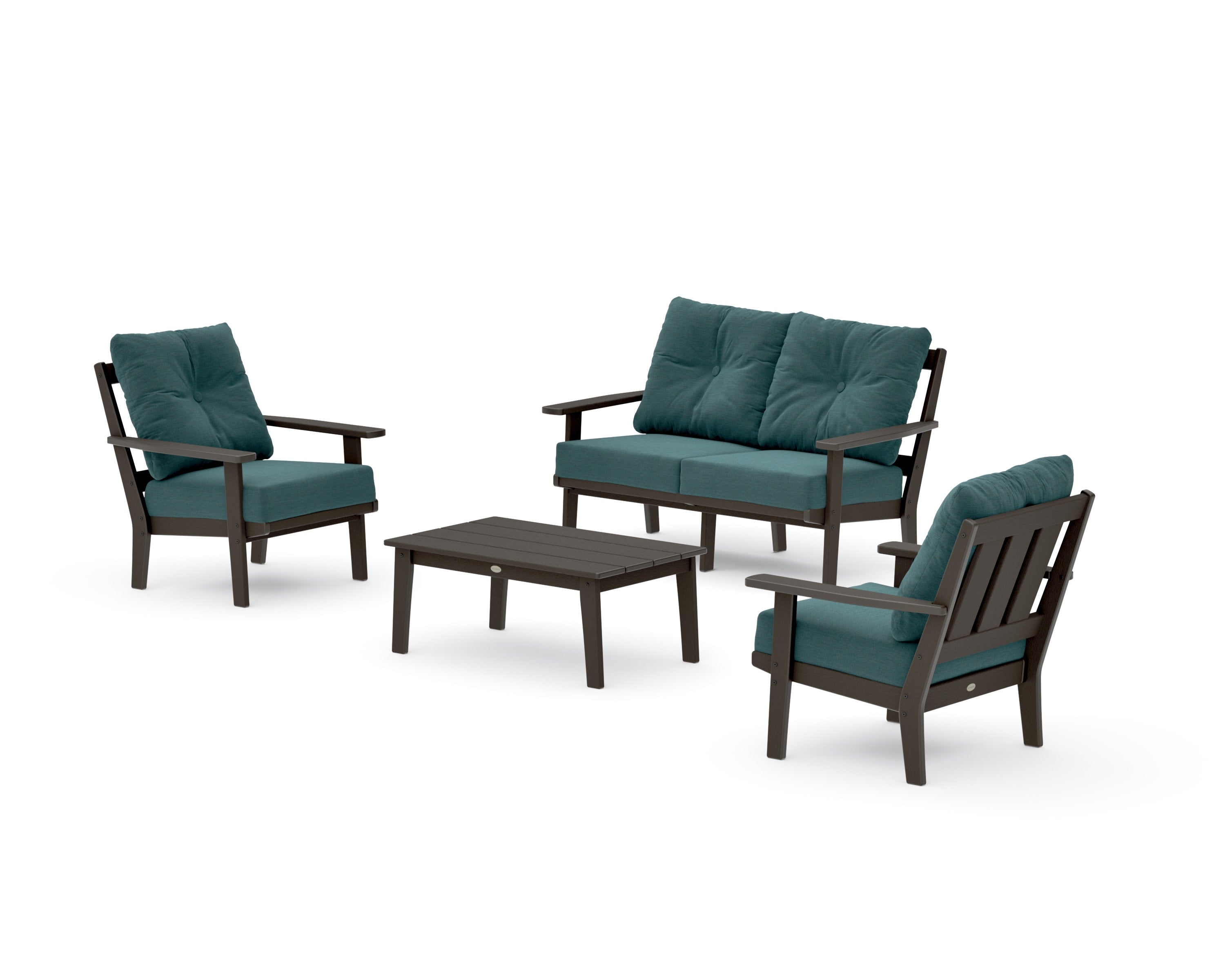Oxford 4-Piece Deep Seating Set with Loveseat in Vintage Coffee / Ocean Teal