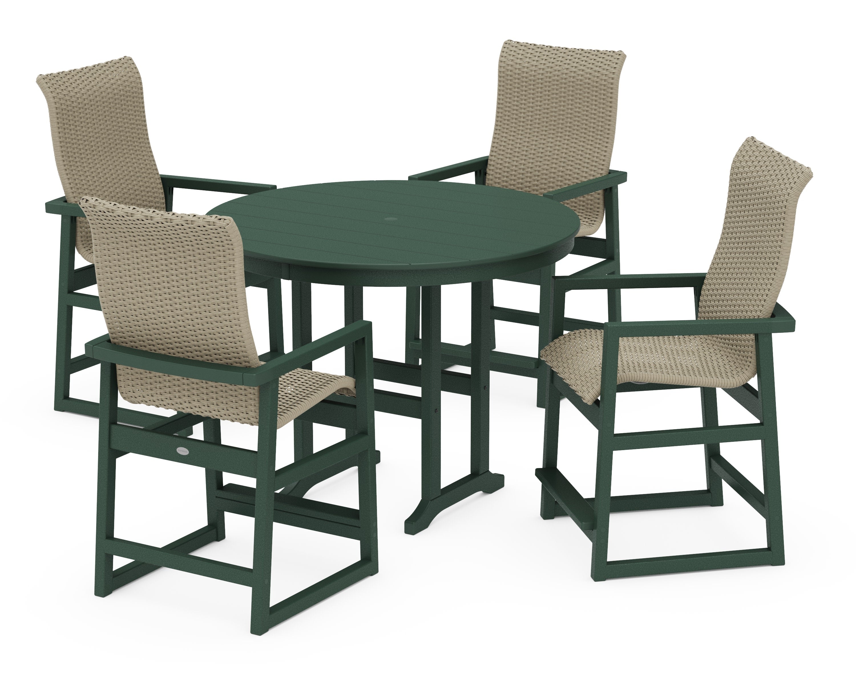EDGE Woven Highback 5-Piece Round Farmhouse Counter Set in Green / Dune Grass