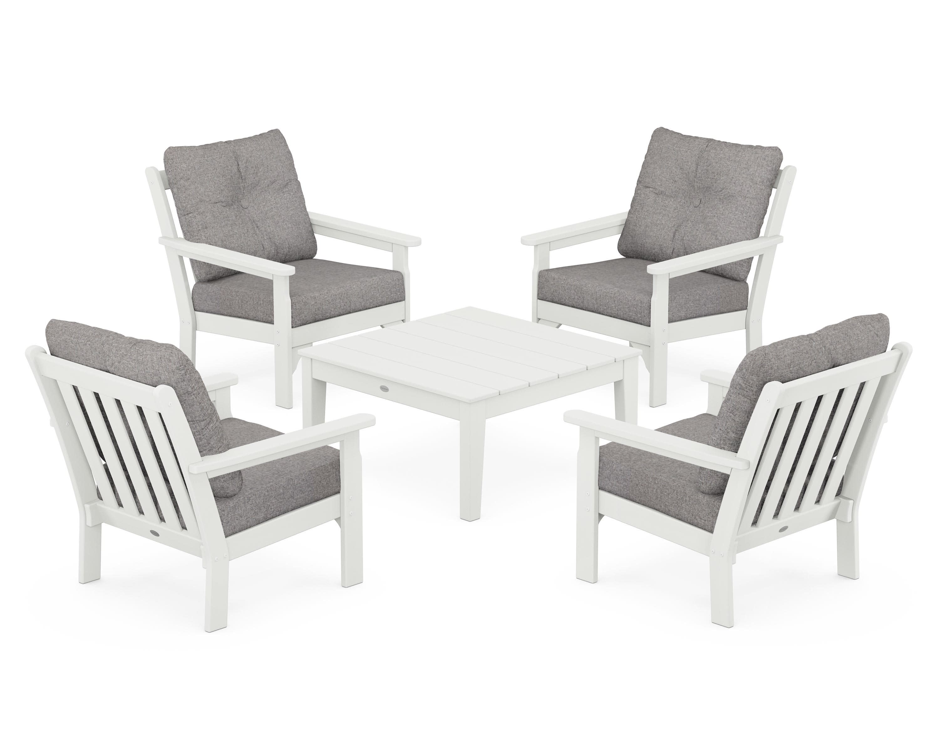 Vineyard 5-Piece Deep Seating Conversation Set in Vintage White / Grey Mist
