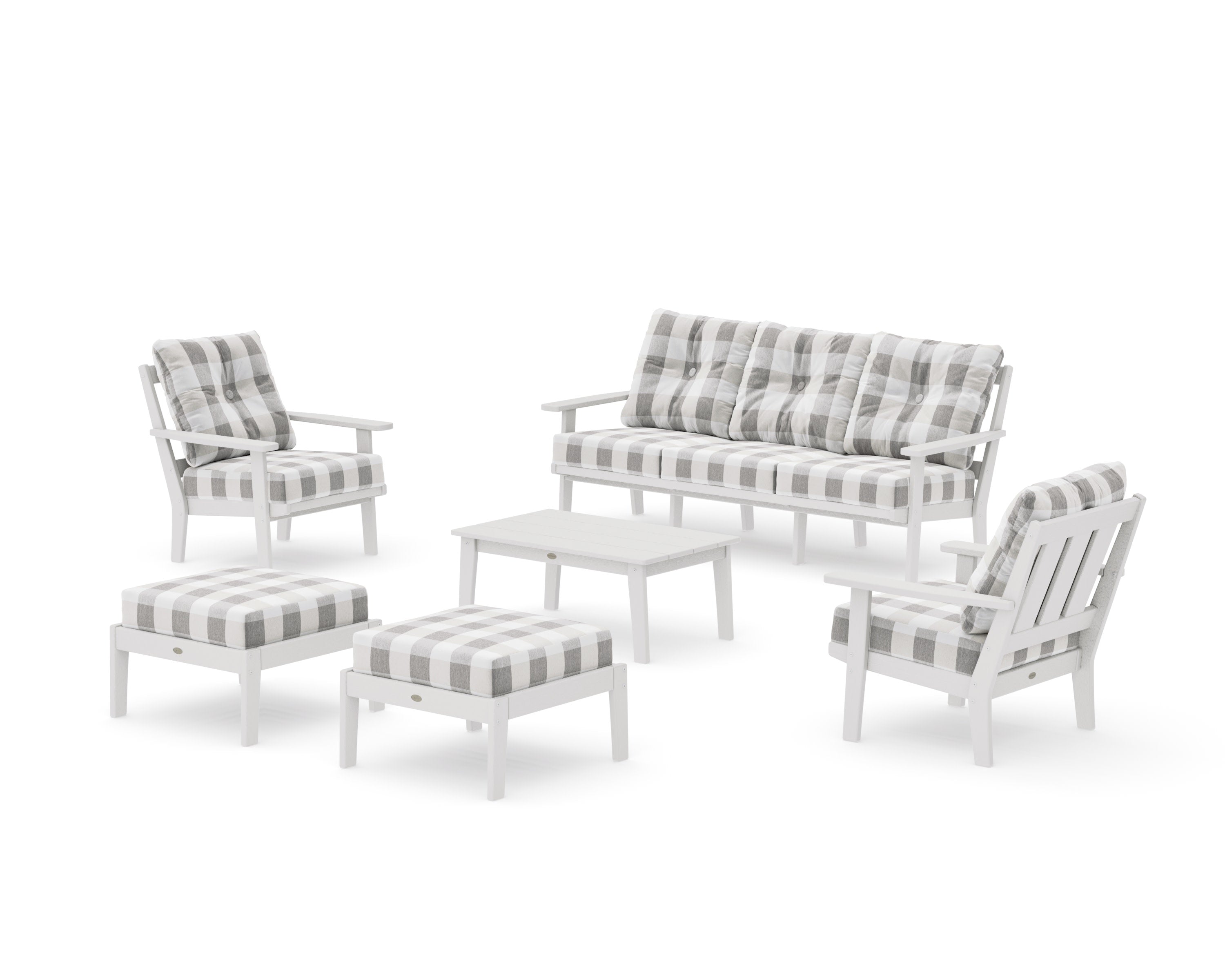 Oxford 6-Piece Lounge Sofa Set in Vintage White / Buffalo Plaid Grey Mist