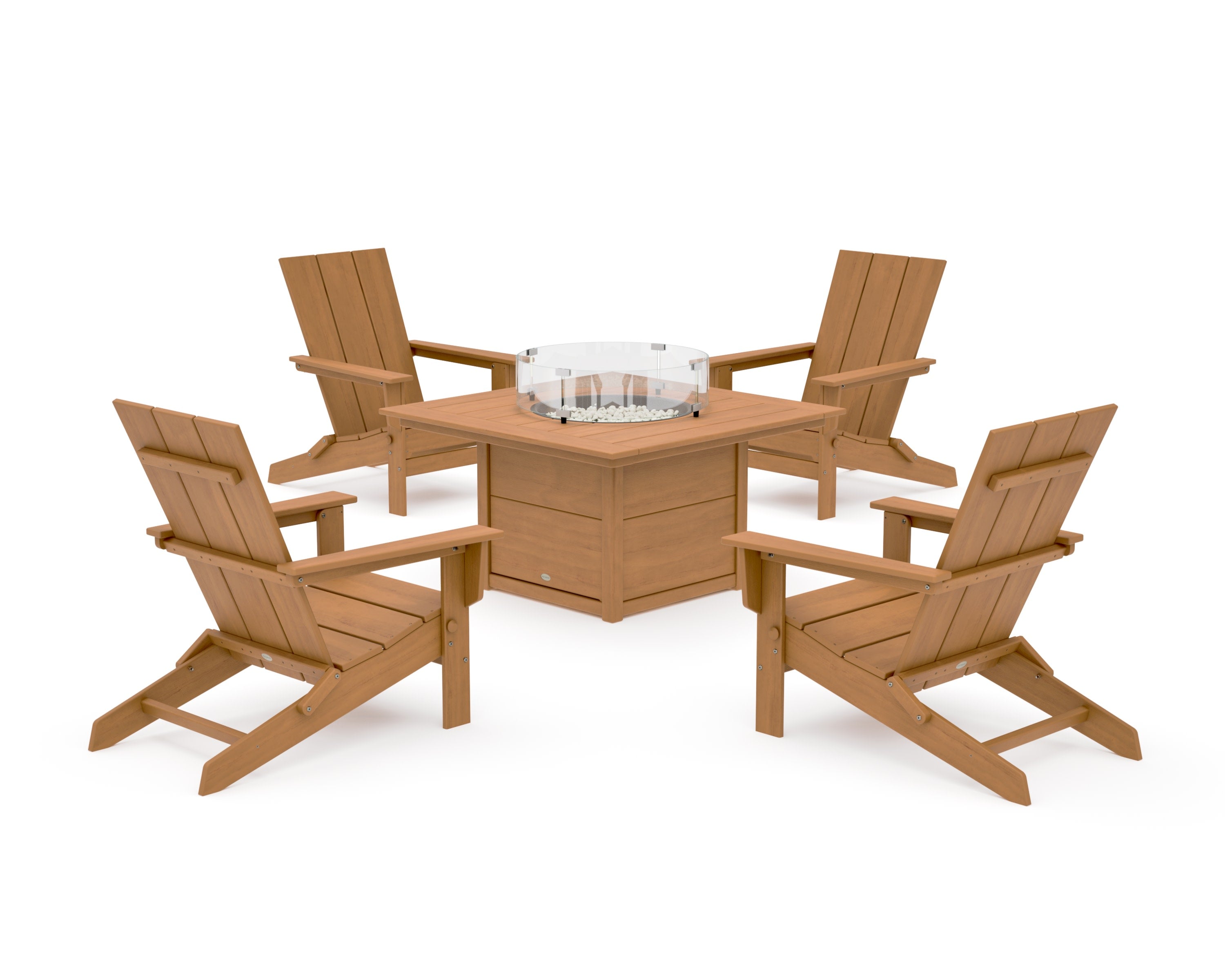 5-Piece Modern Studio Folding Adirondack Conversation Set with Fire Pit Table in Natural