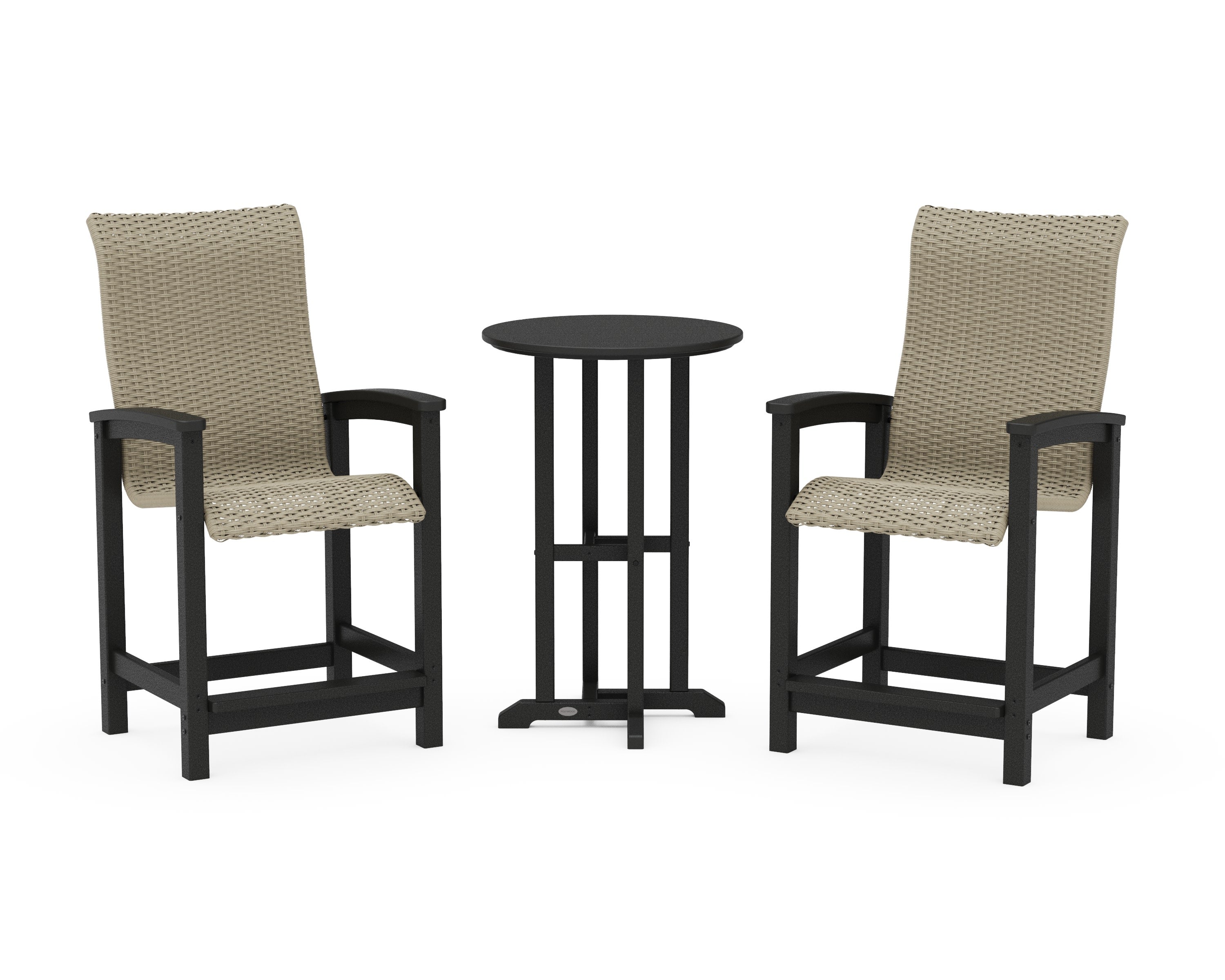 Coastal Woven High-Back 3-Piece Farmhouse Counter Set in Black / Dune Grass