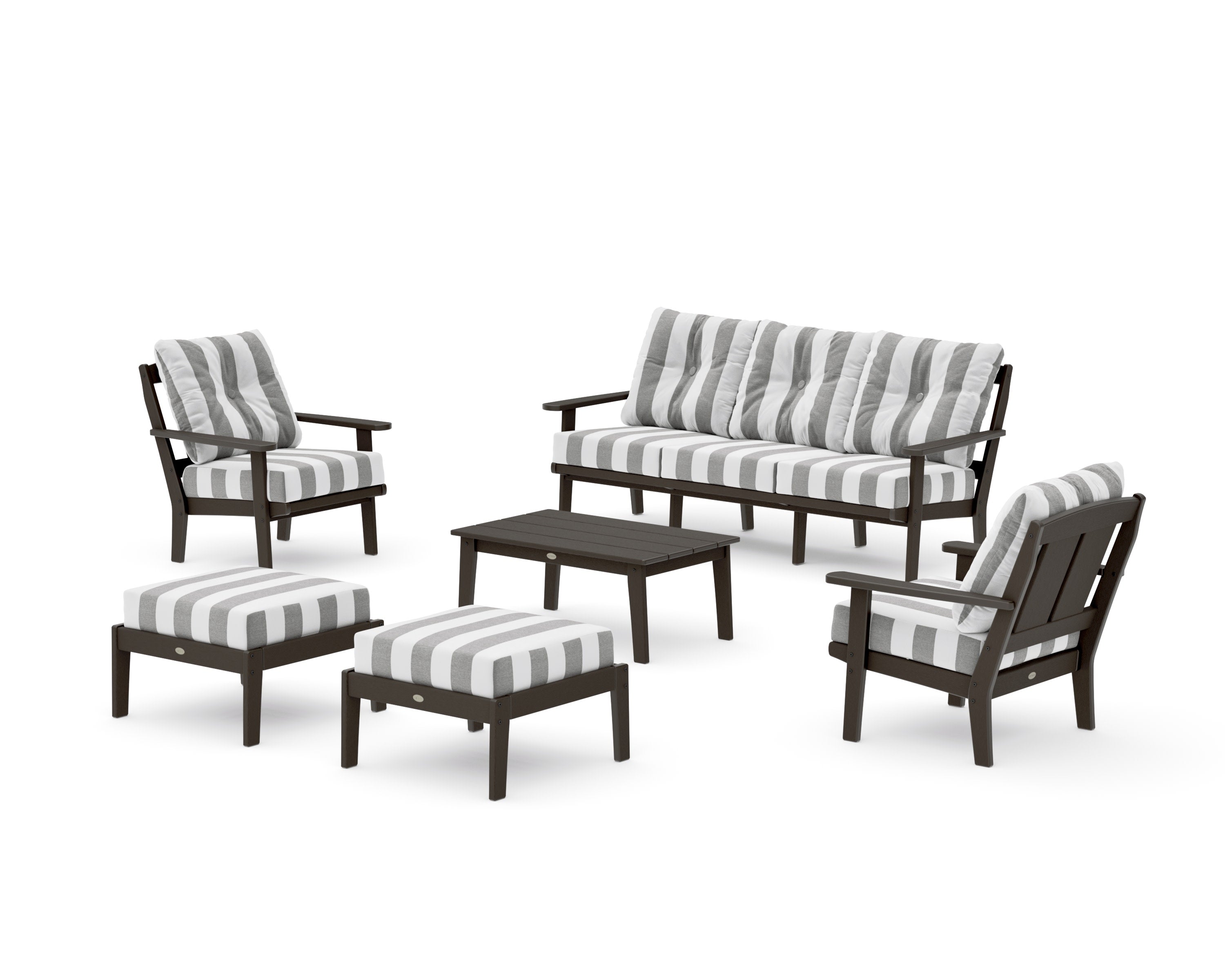 Mission 6-Piece Lounge Sofa Set in Vintage Coffee / Cabana Stripe Grey Mist