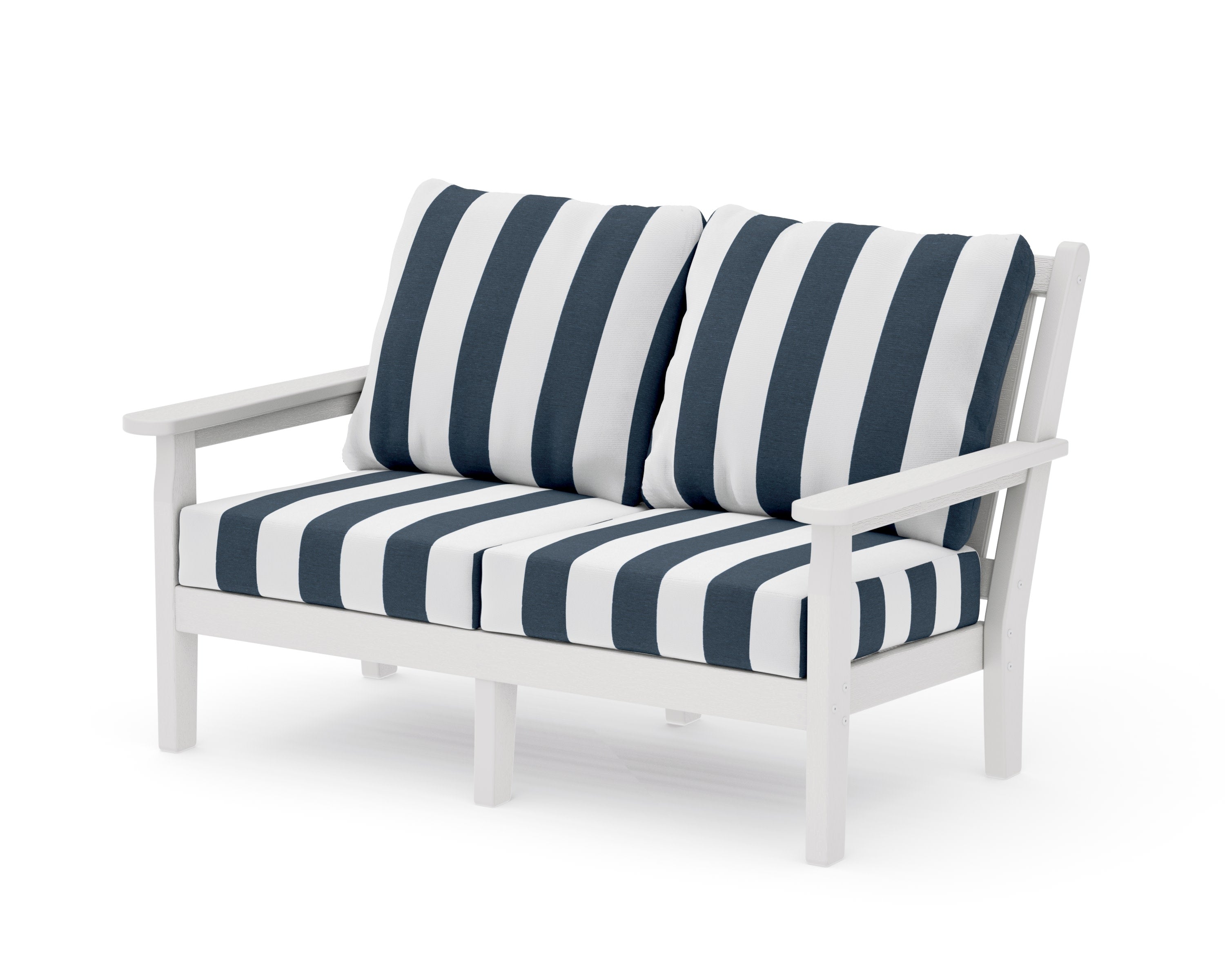 Chippendale Deep Seating Loveseat in Vintage White / Cabana Stripe Marine Indigo