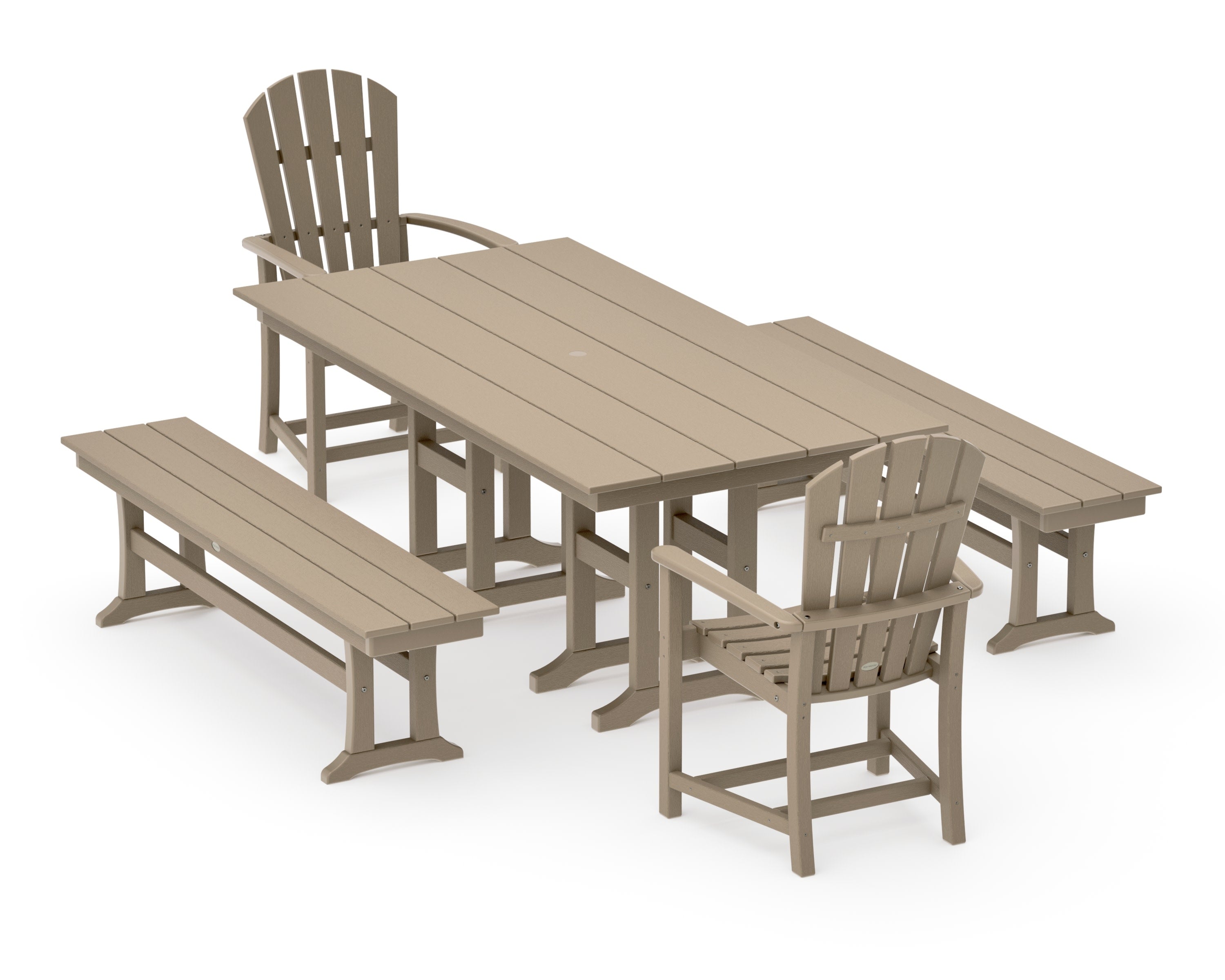 Palm Coast 5-Piece Farmhouse Dining Set with Benches in Vintage Sahara