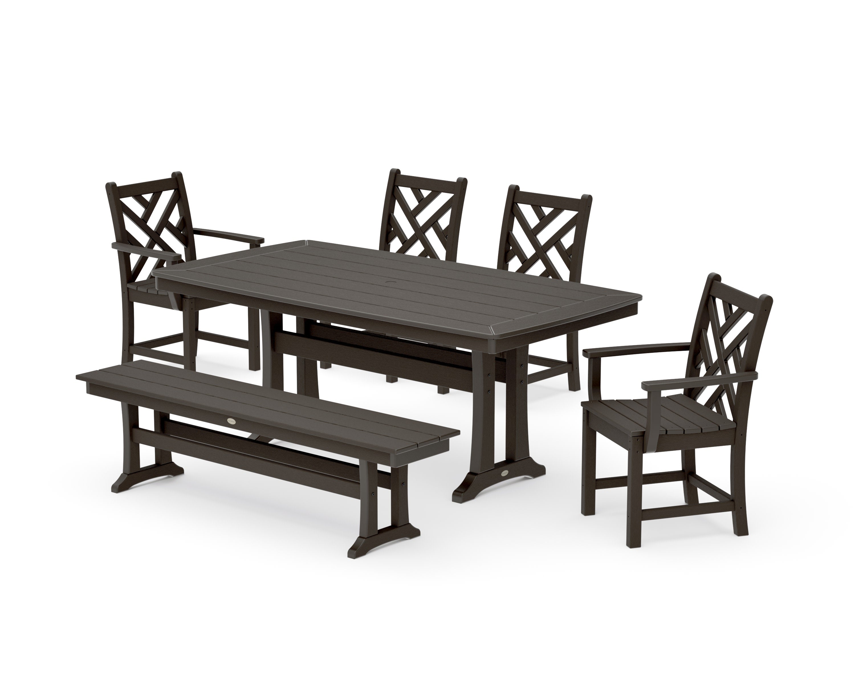 Chippendale 6-Piece Dining Set with Trestle Legs in Vintage Coffee