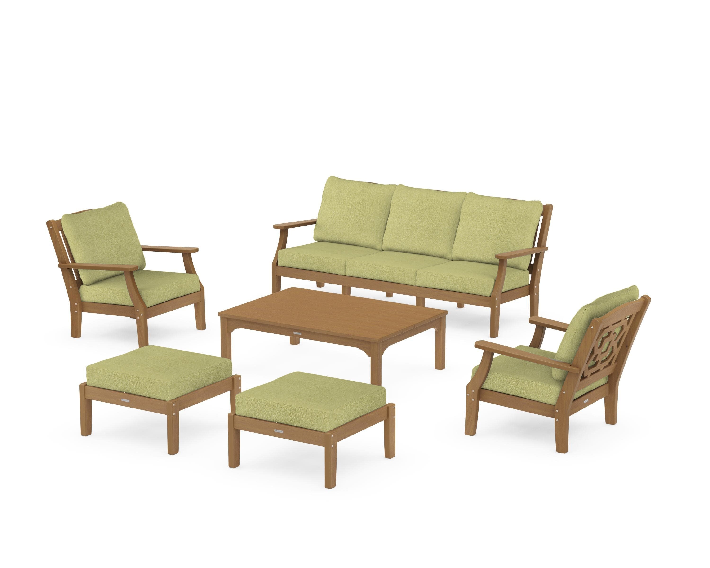 Chinoiserie 6-Piece Lounge Sofa Set in Natural / Chartreuse Boucle