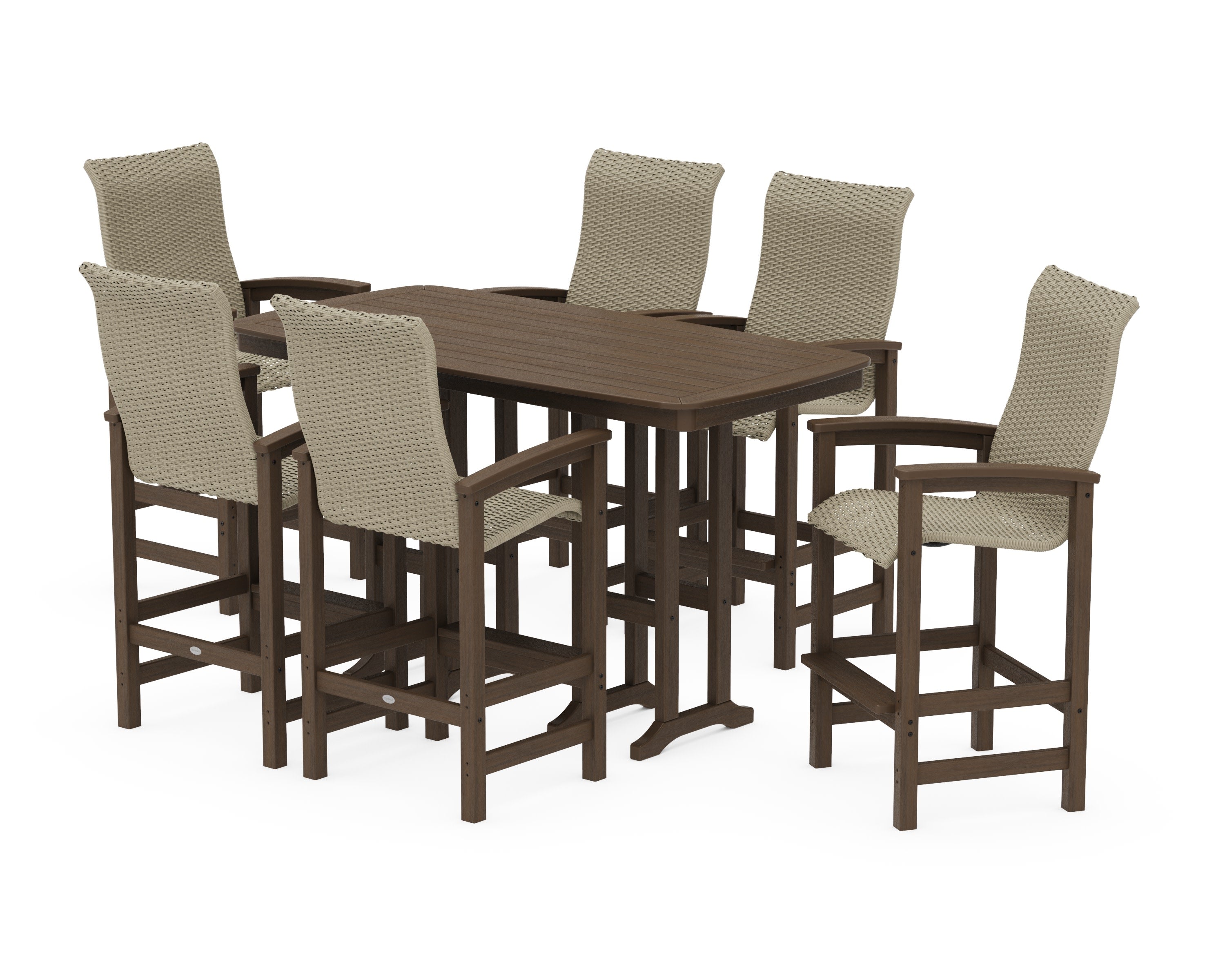 Coastal Woven High-Back Arm Chair 7-Piece Bar Set in Kona / Dune Grass
