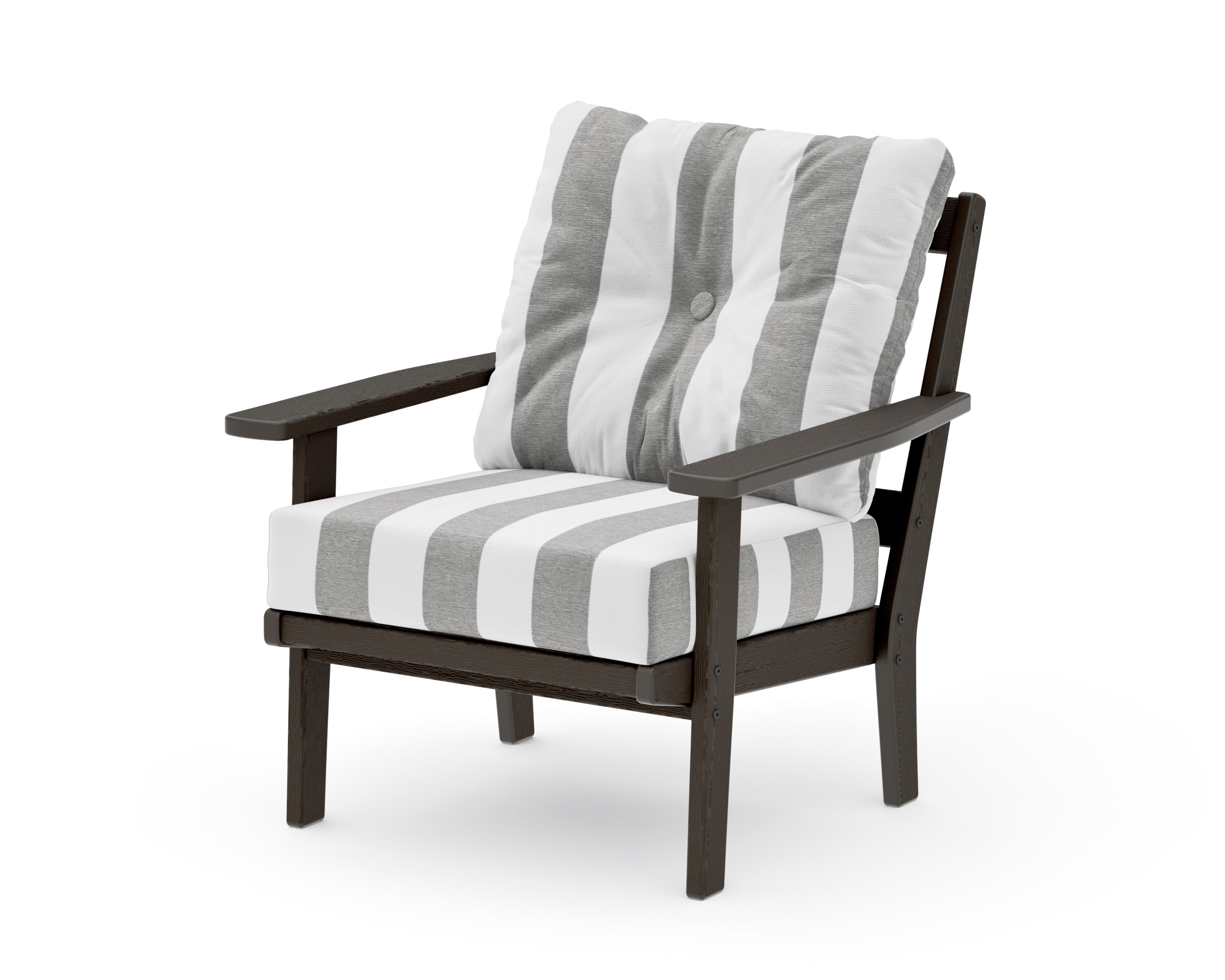 Prairie Deep Seating Chair in Vintage Coffee / Cabana Stripe Grey Mist