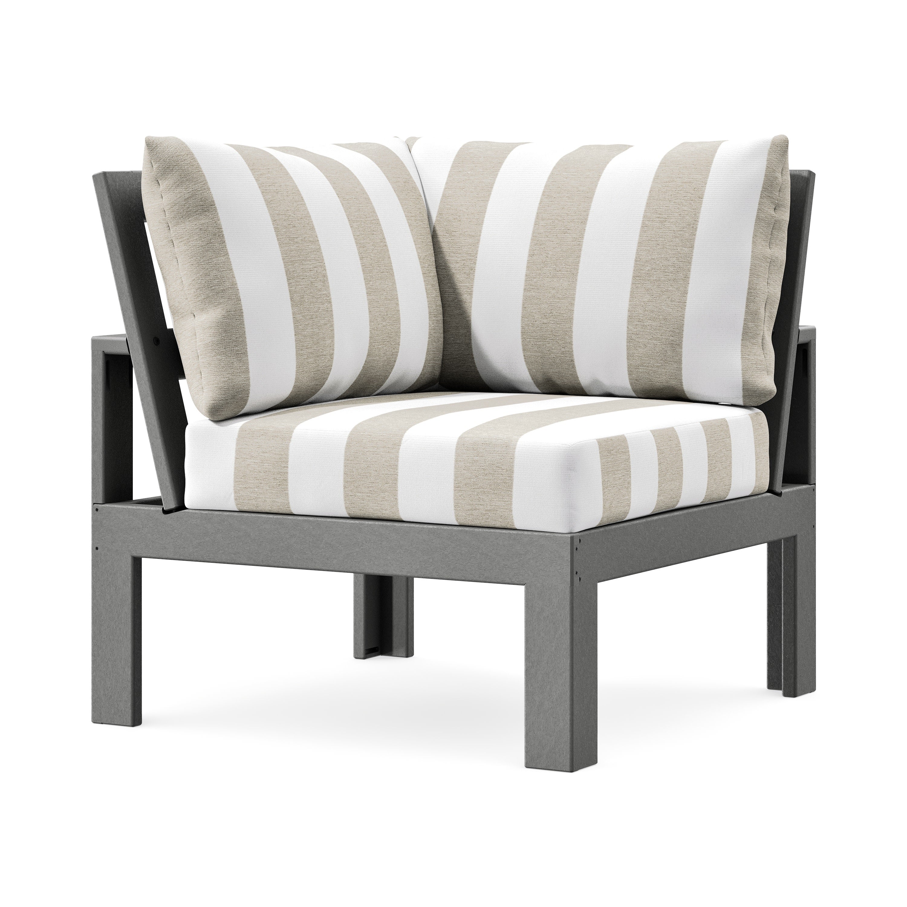 Modular Corner Chair in Slate Grey / Cabana Stripe Dune Burlap