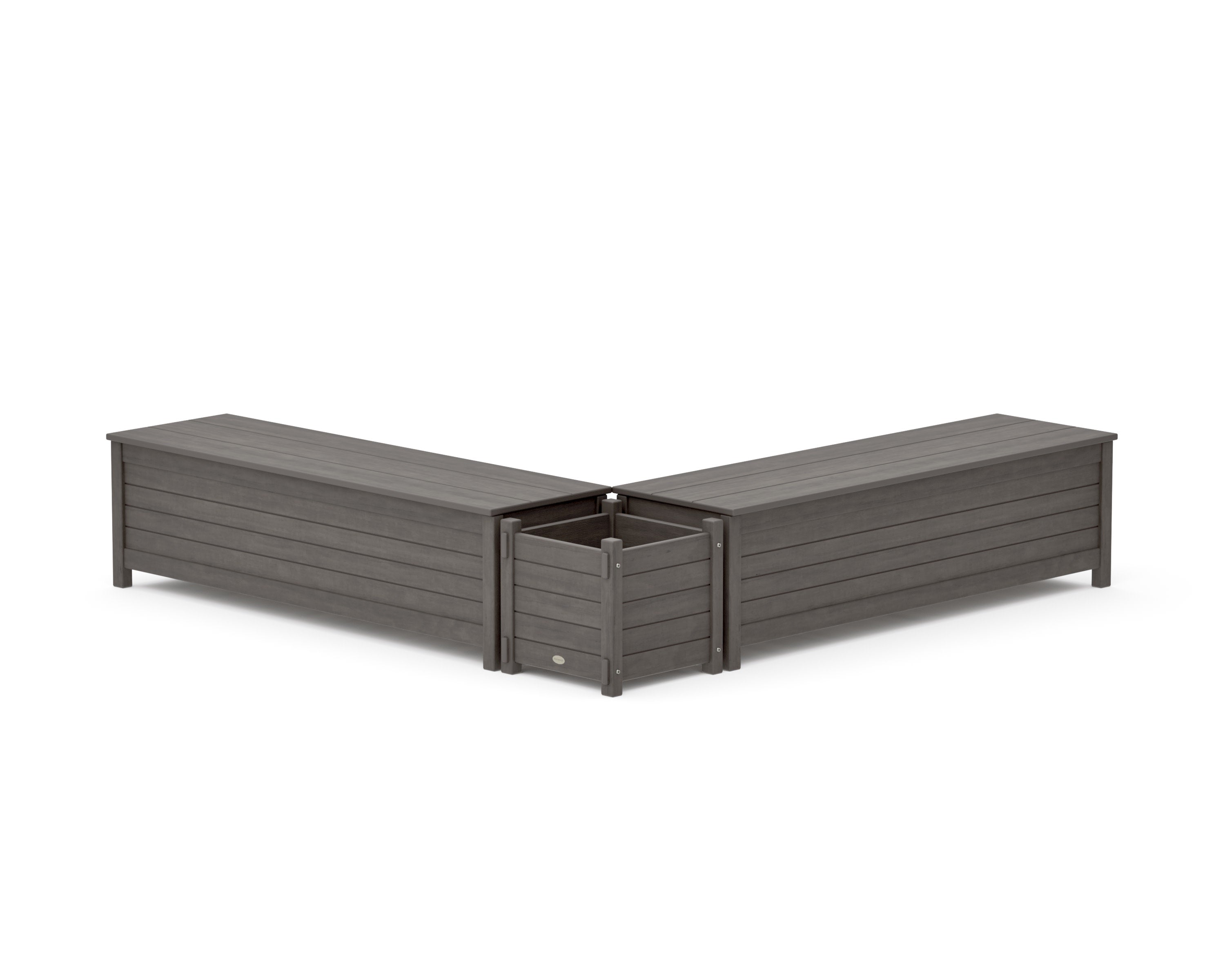 60" Nautical L- Shaped Planter Storage Bench Set in Driftwood
