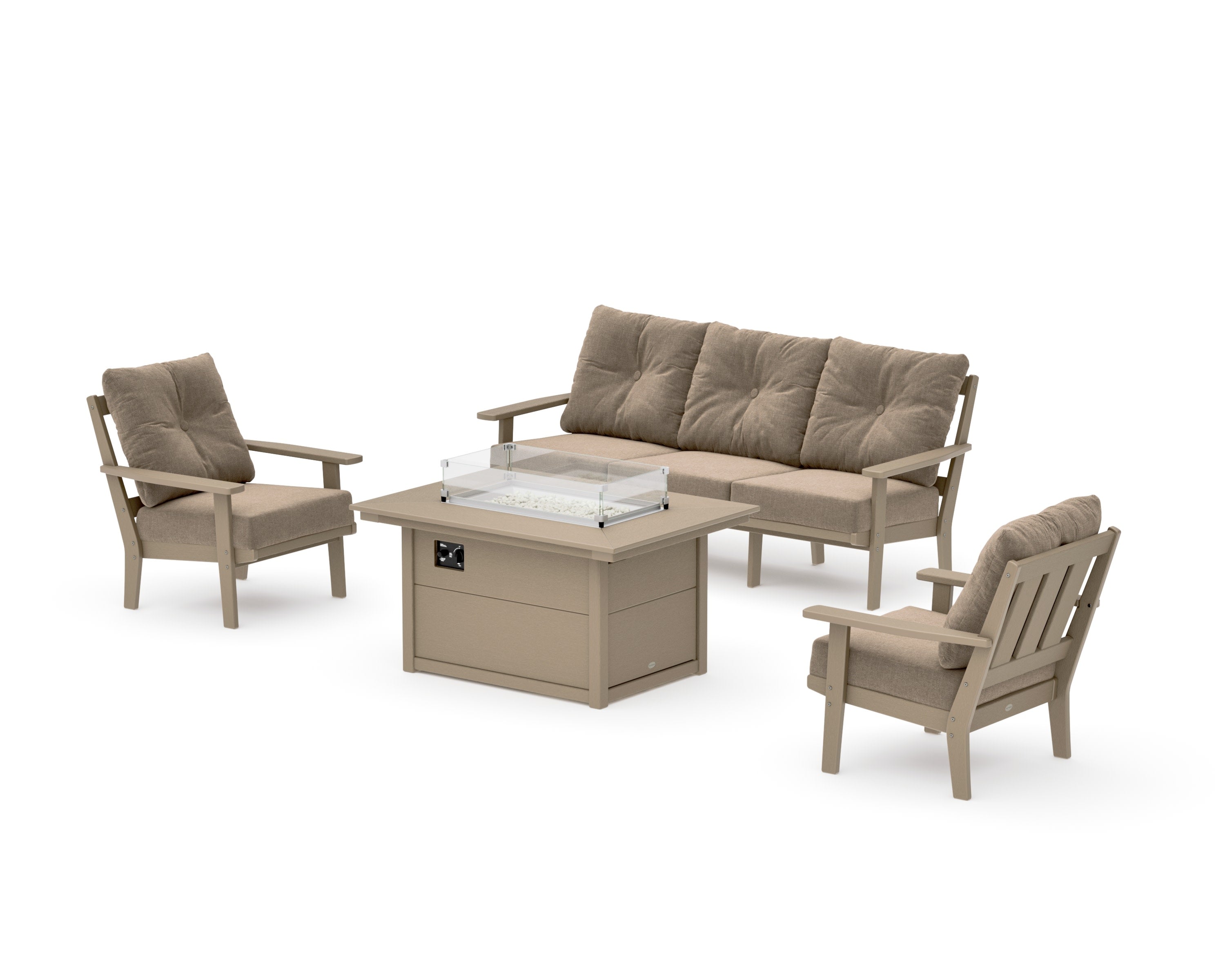 Oxford Deep Seating Fire Pit Table Set in Vintage Sahara / Spiced Burlap