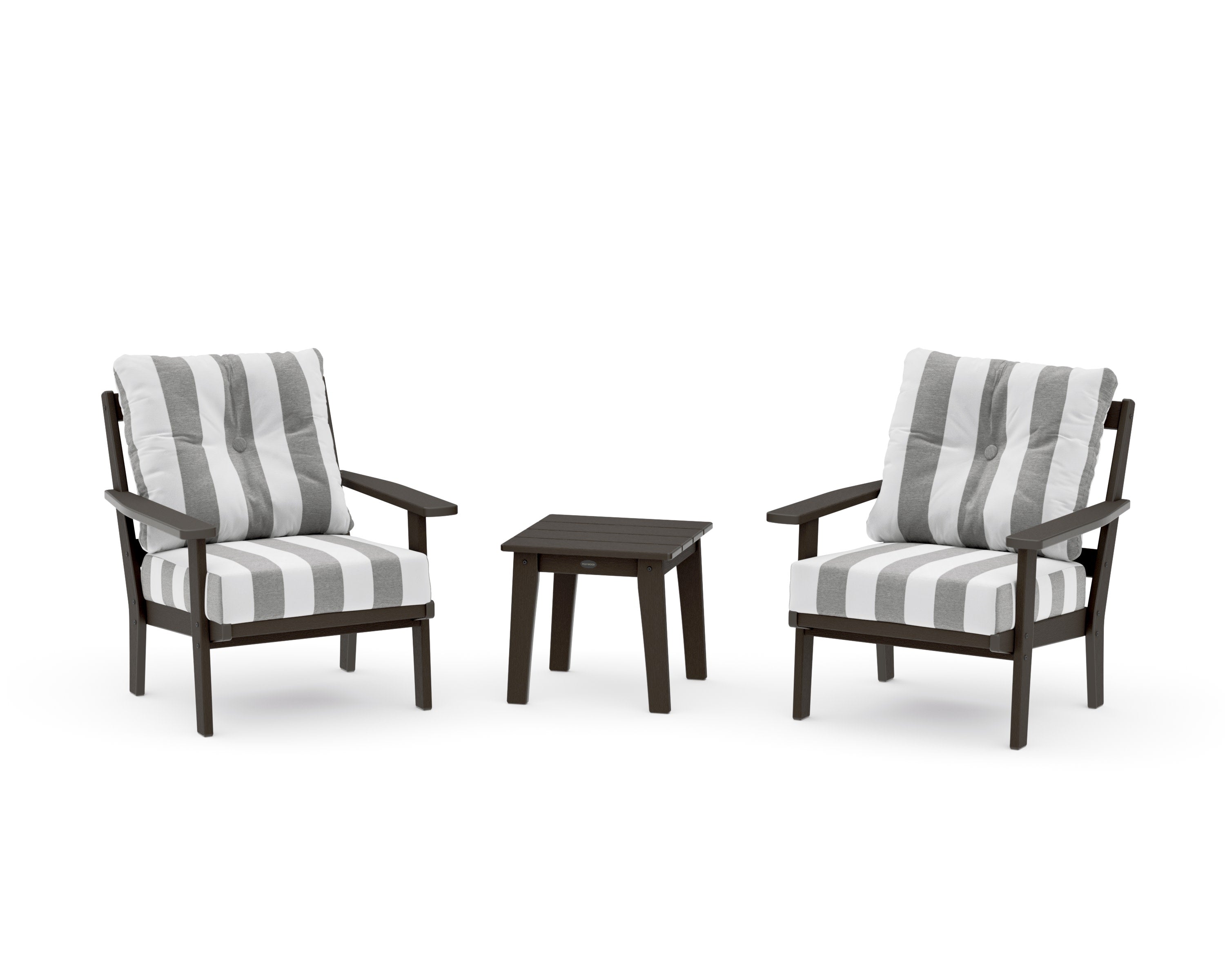 Oxford 3-Piece Deep Seating Set in Vintage Coffee / Cabana Stripe Grey Mist