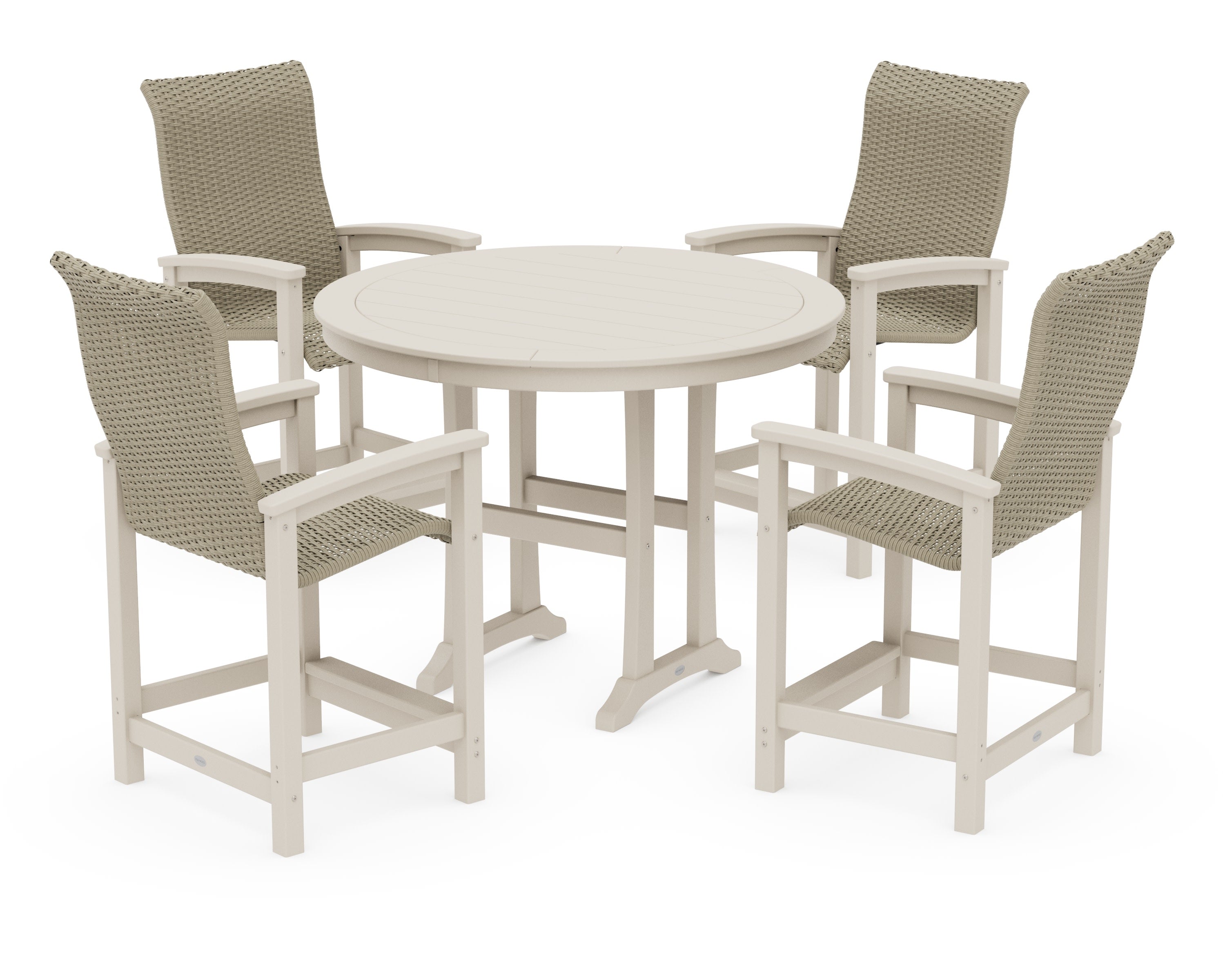 Coastal Woven High-Back 5-Piece Round Counter Set in Sand / Dune Grass
