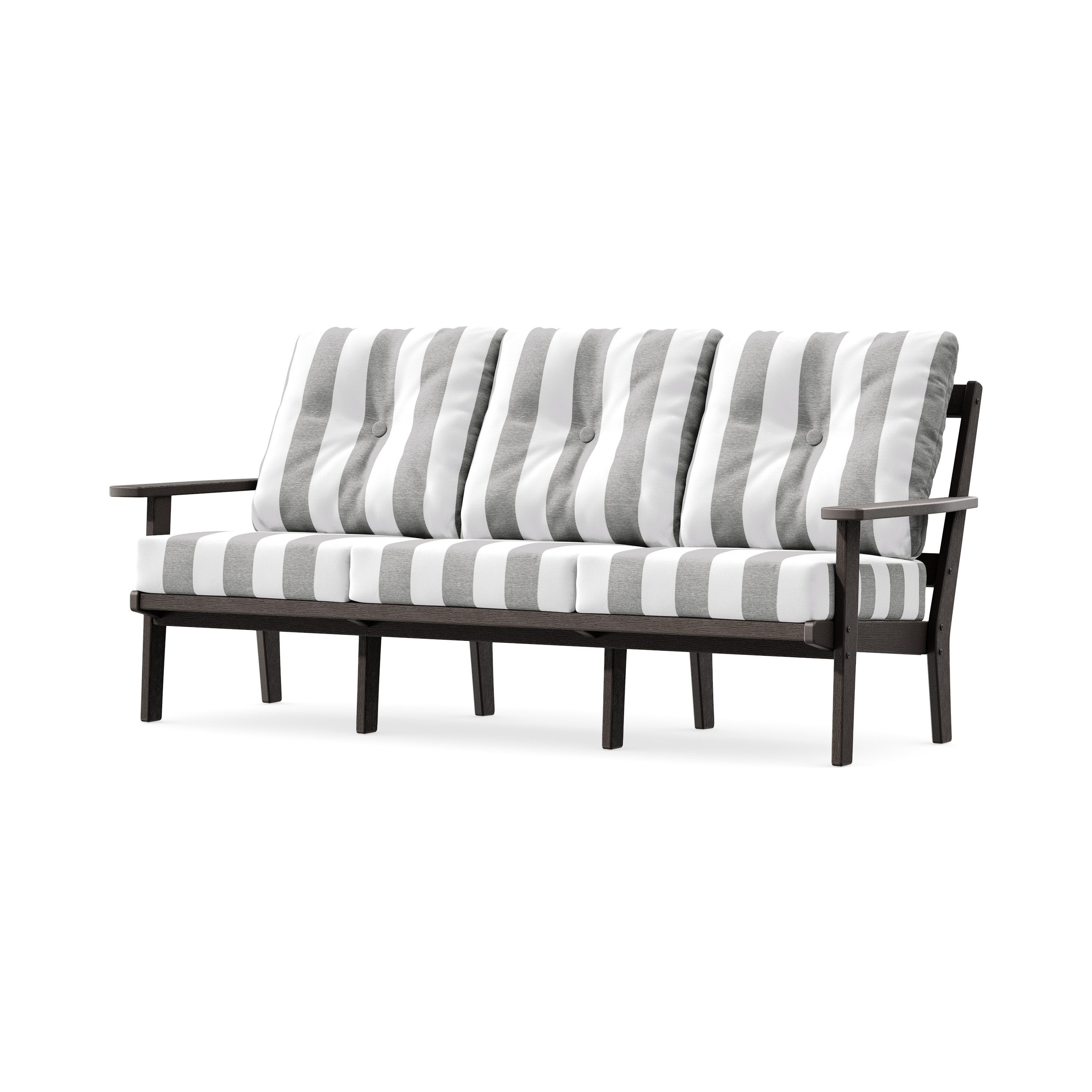 Oxford Deep Seating Sofa in Vintage Coffee / Cabana Stripe Grey Mist