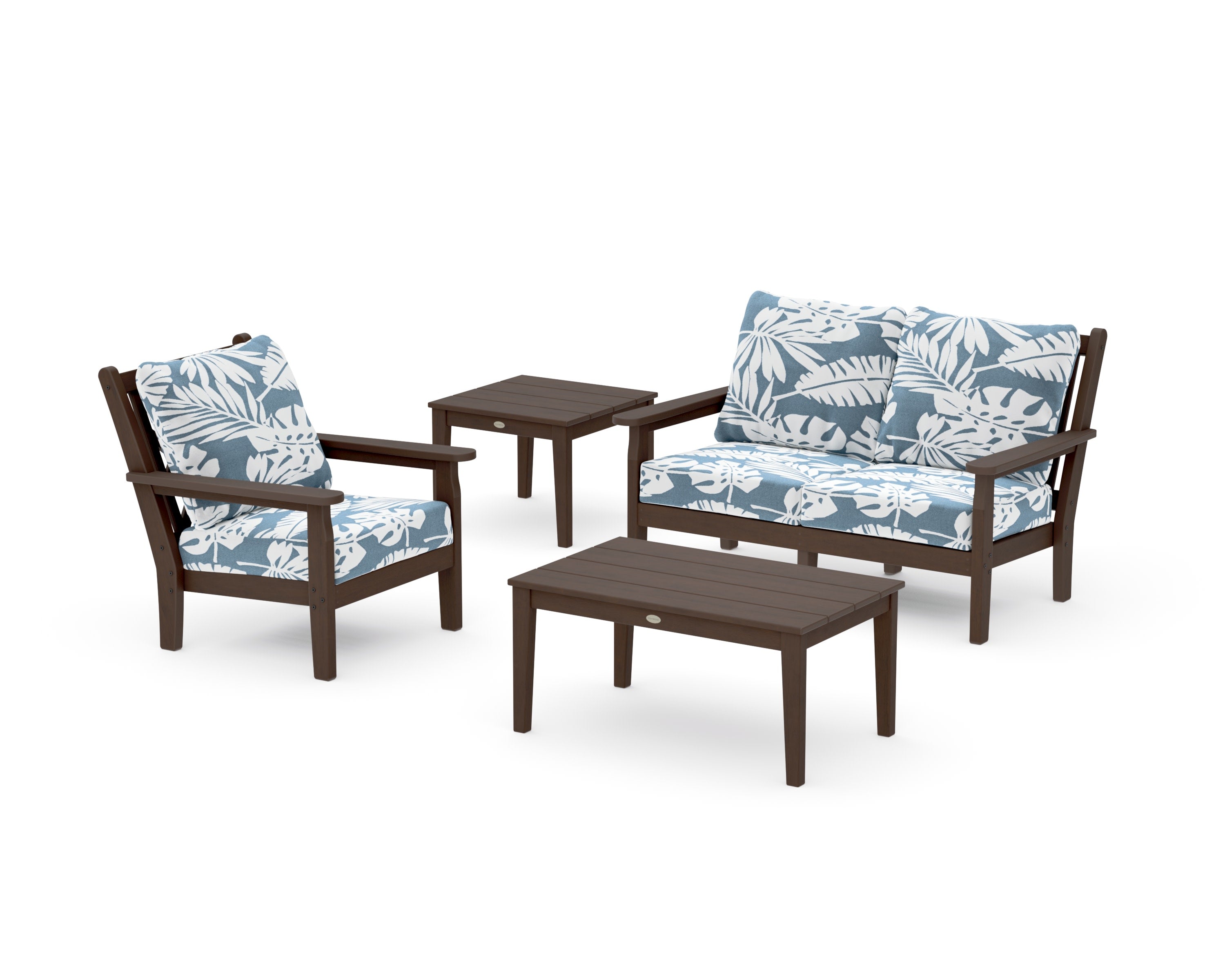 Chippendale 4-Piece Deep Seating Set in Kona / Leaf Sky Blue