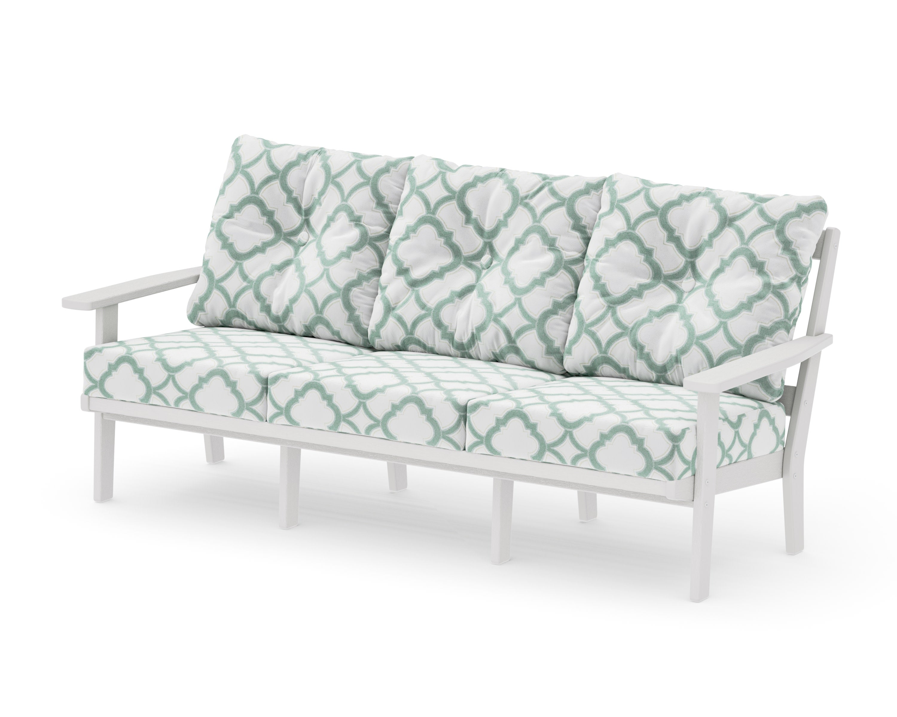 Oxford Deep Seating Sofa in Vintage White / Trellis Glacier Spa