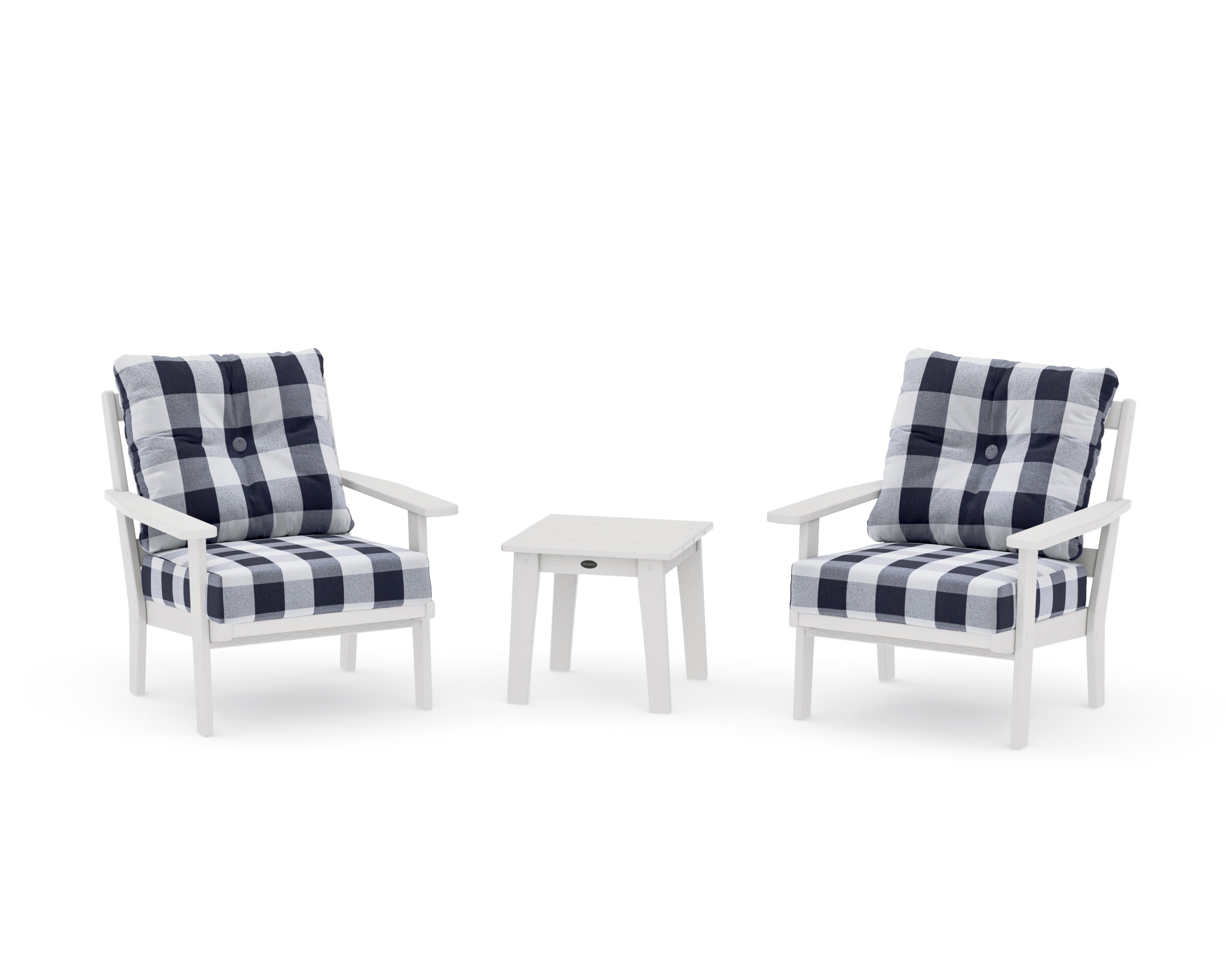 Oxford 3-Piece Deep Seating Set in Vintage White / Buffalo Plaid Navy