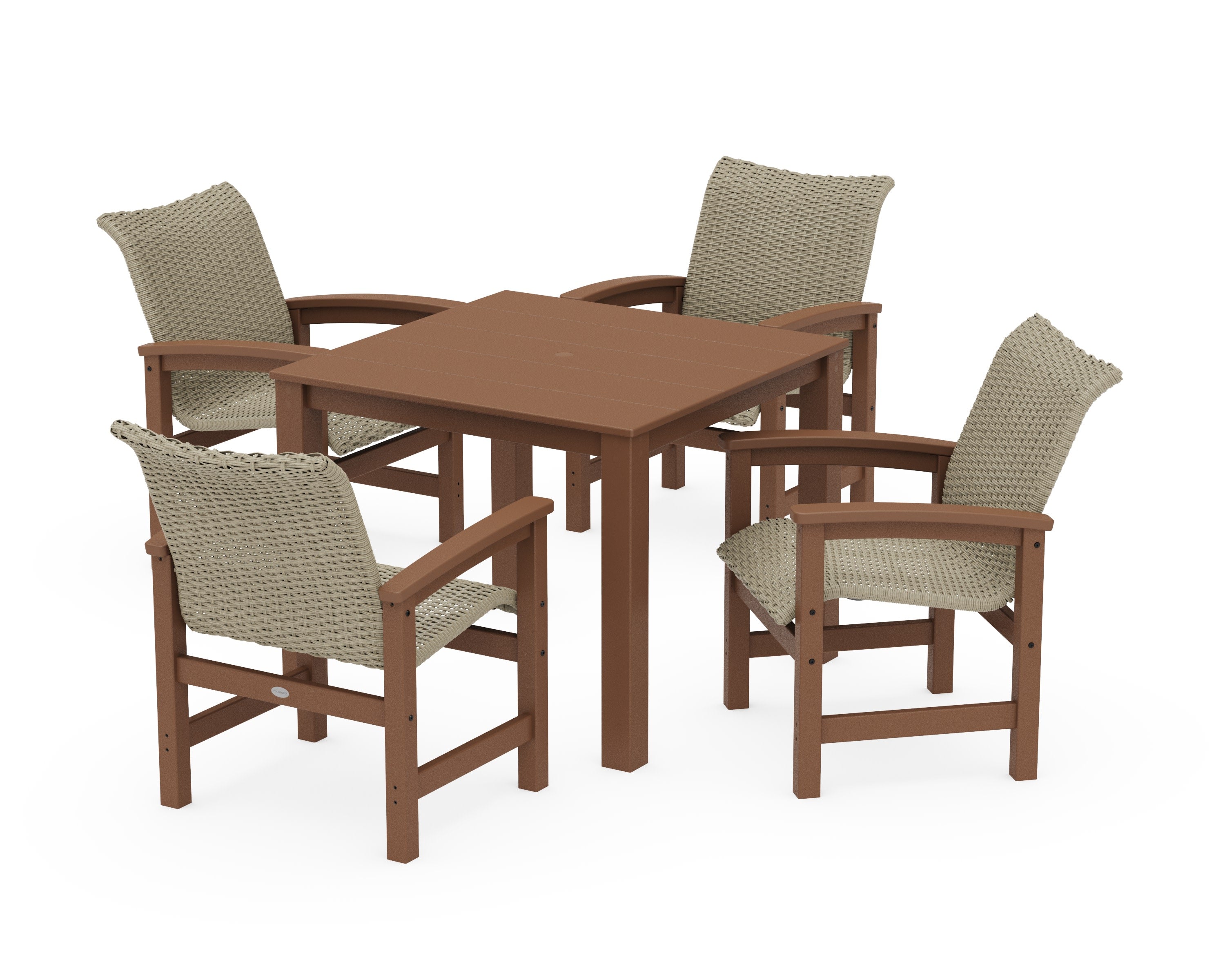 Coastal Woven 5-Piece Parsons Dining Set in Teak / Dune Grass