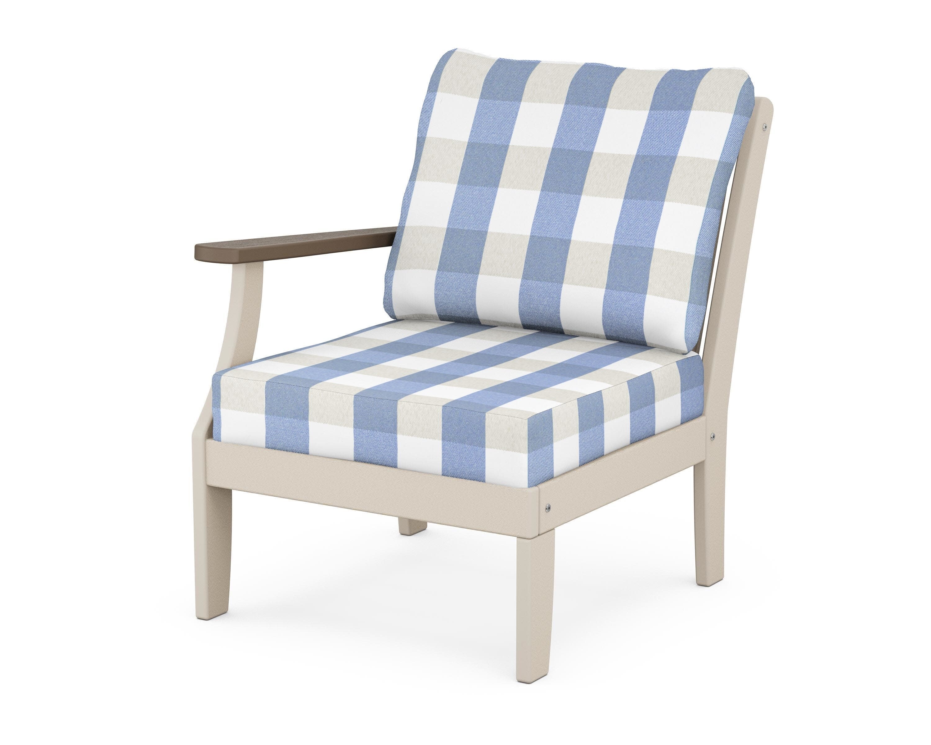 Braxton Modular Left Arm Chair in Sand / Kona / Buffalo Plaid Sky Blue