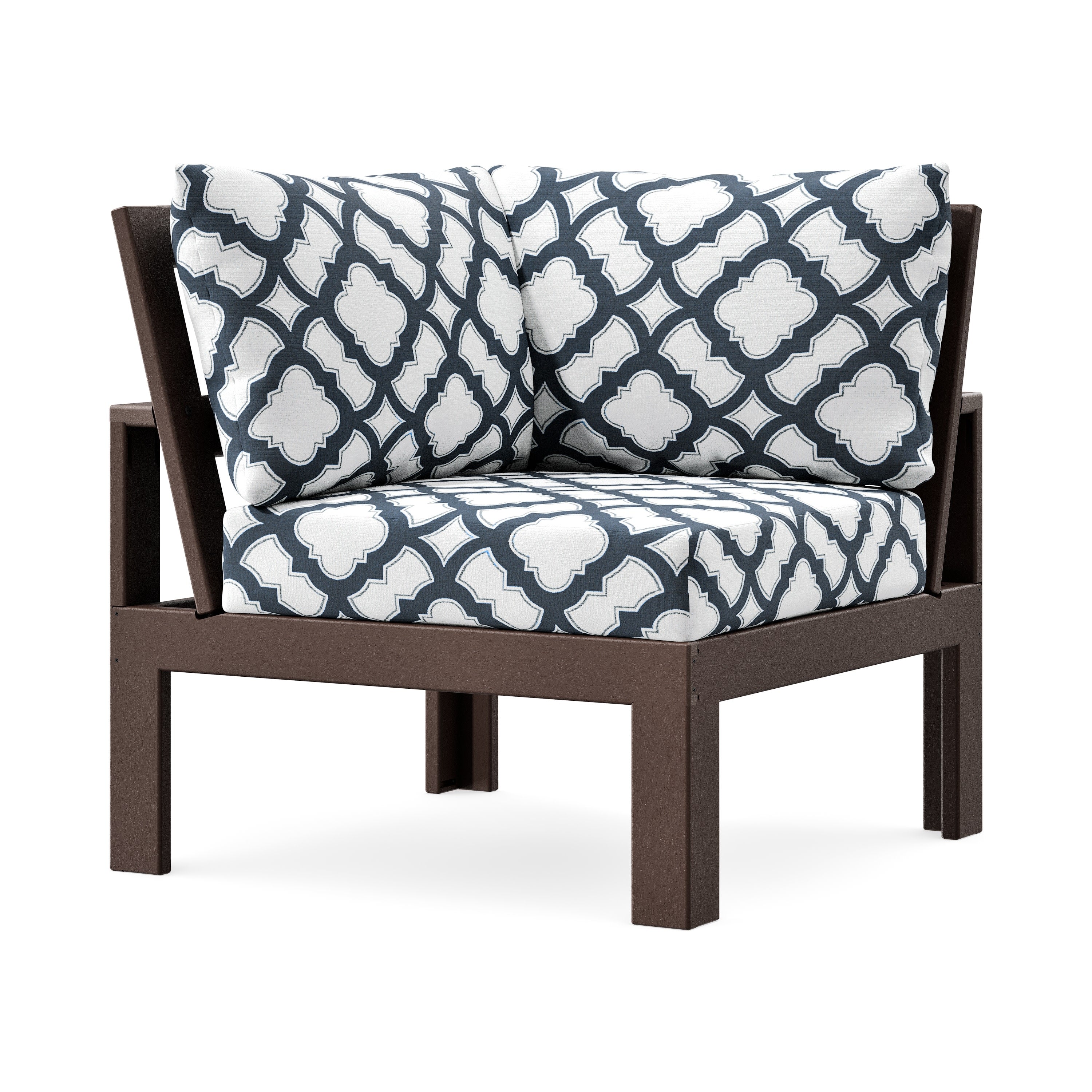 Modular Corner Chair in Mahogany / Trellis Marine Indigo