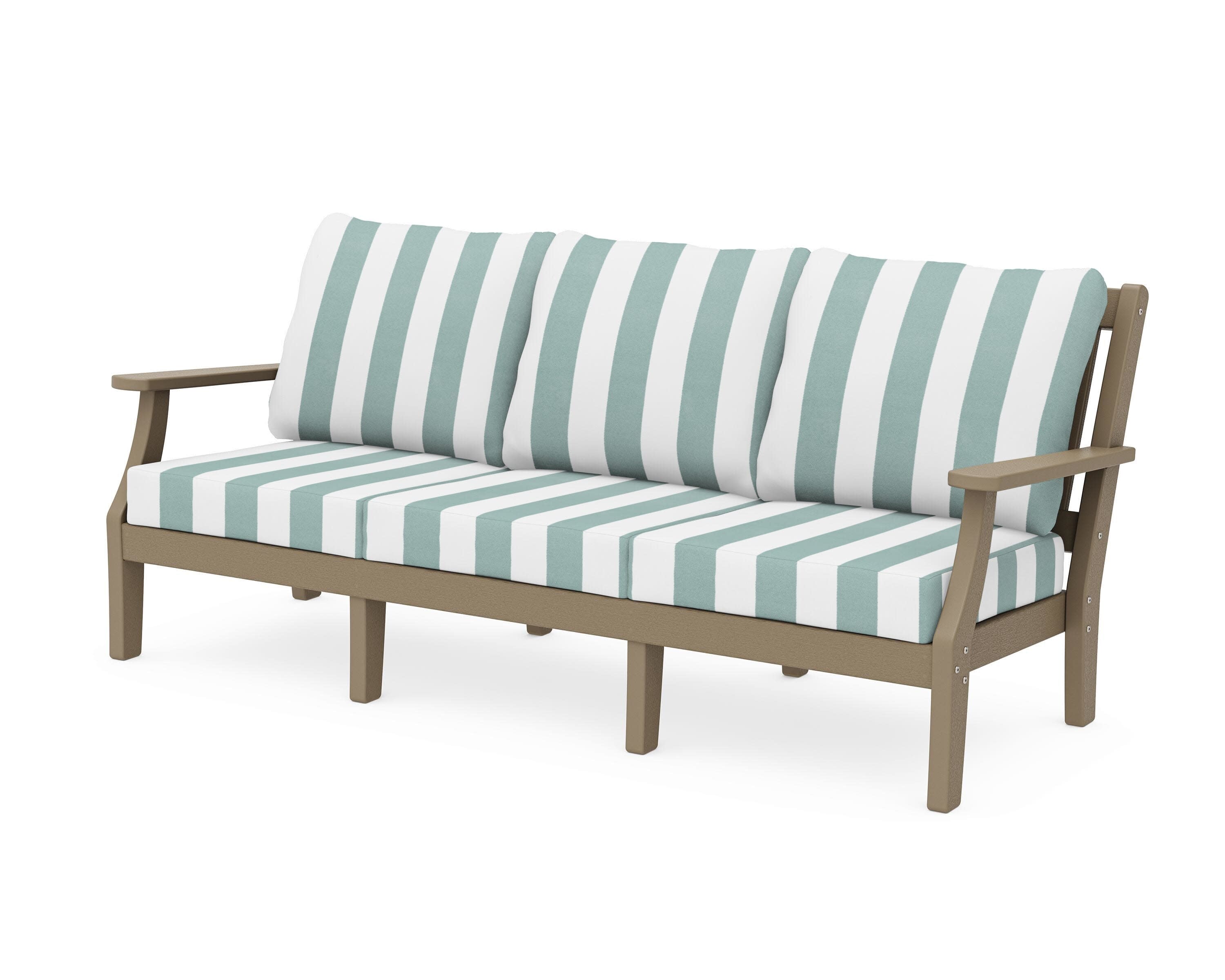 Chinoiserie Deep Seating Sofa in Vintage Sahara / Cabana Stripe Glacier Spa