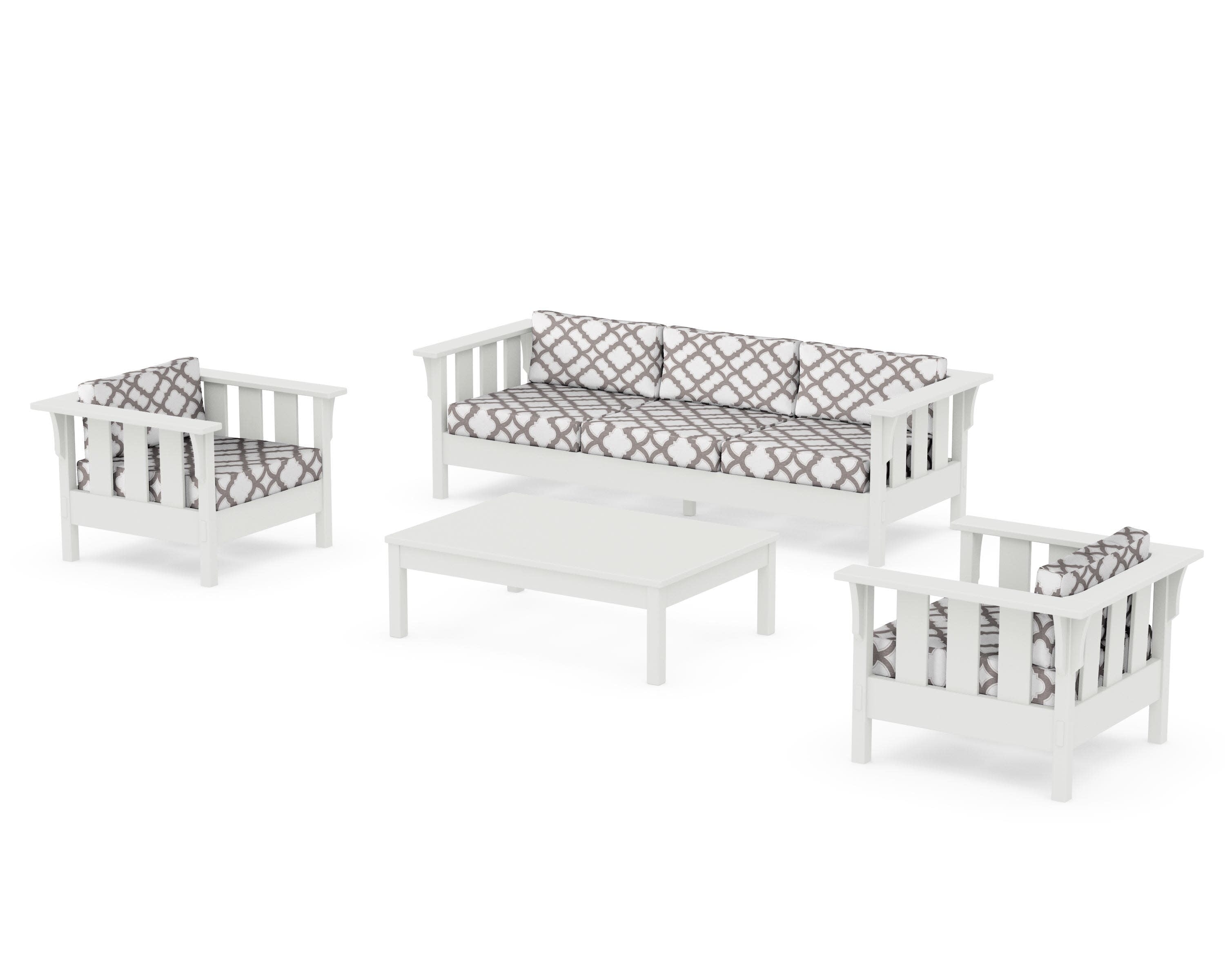 Acadia 4-Piece Deep Seating Set with Sofa in Vintage White / Trellis Grey Mist