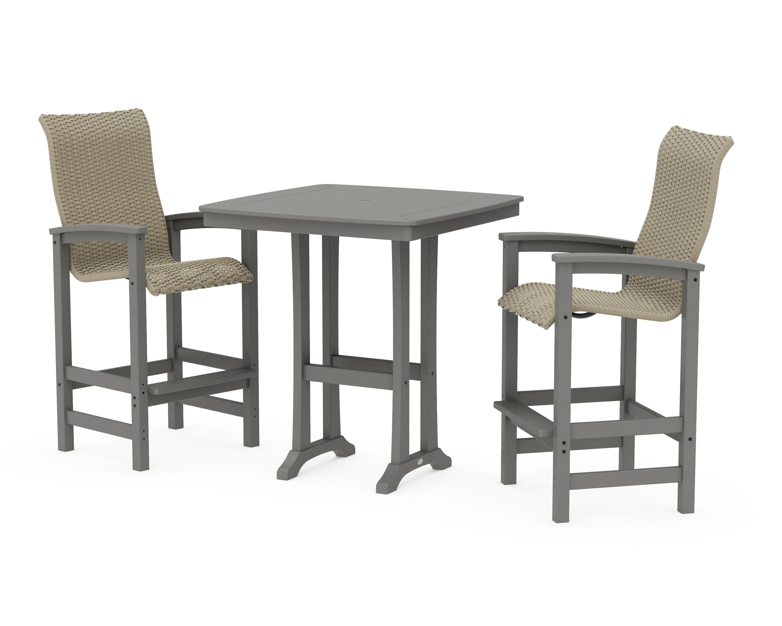 Coastal Woven High-Back 3-Piece Bar Set in Slate Grey / Dune Grass