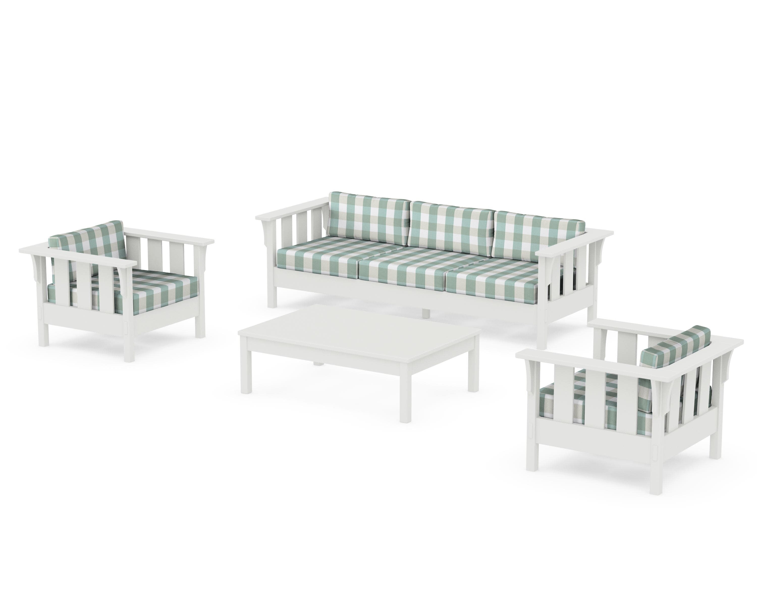 Acadia 4-Piece Deep Seating Set with Sofa in Vintage White / Buffalo Plaid Glacier Spa