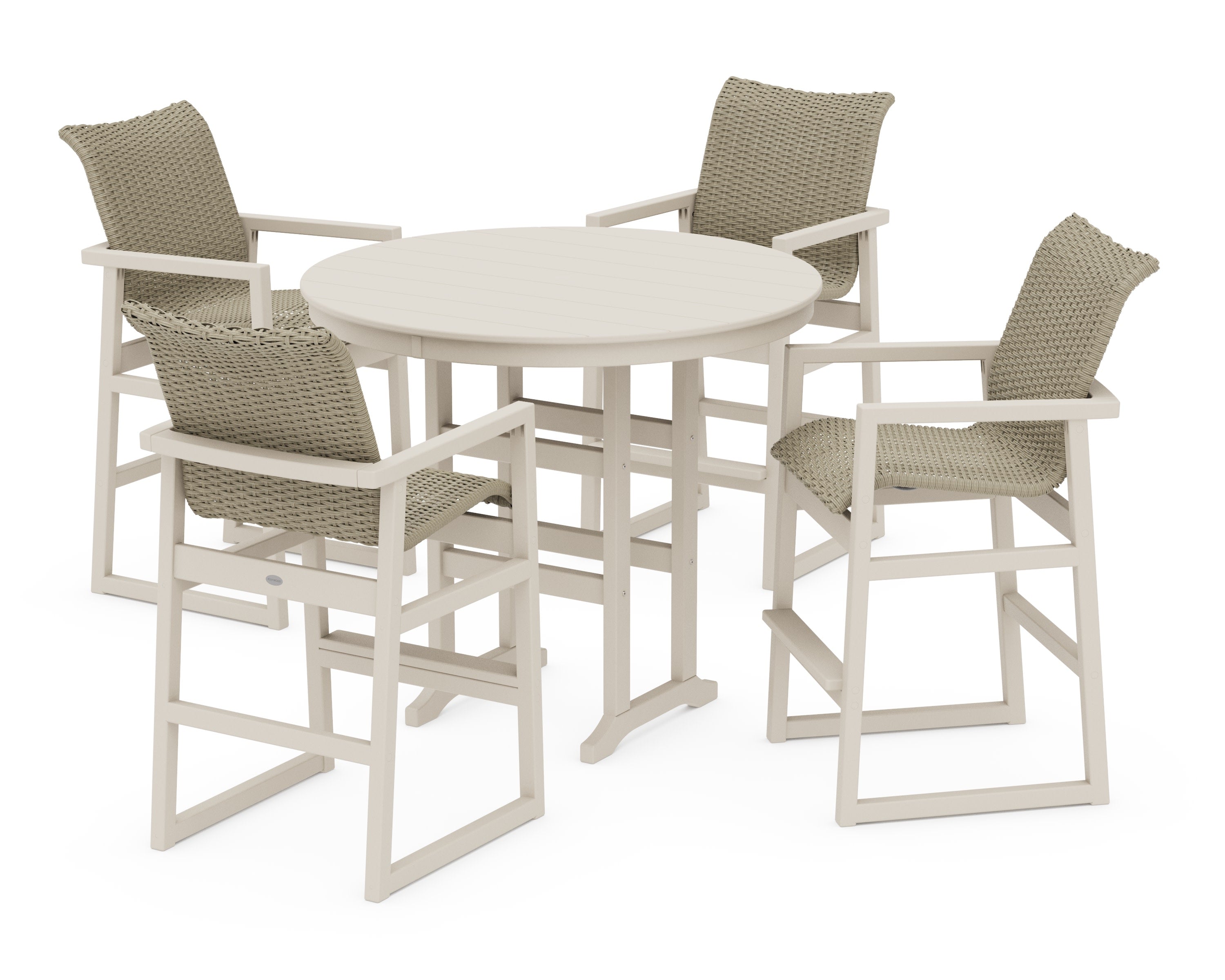 EDGE Woven 5-Piece Round Farmhouse Bar Set in Sand / Dune Grass