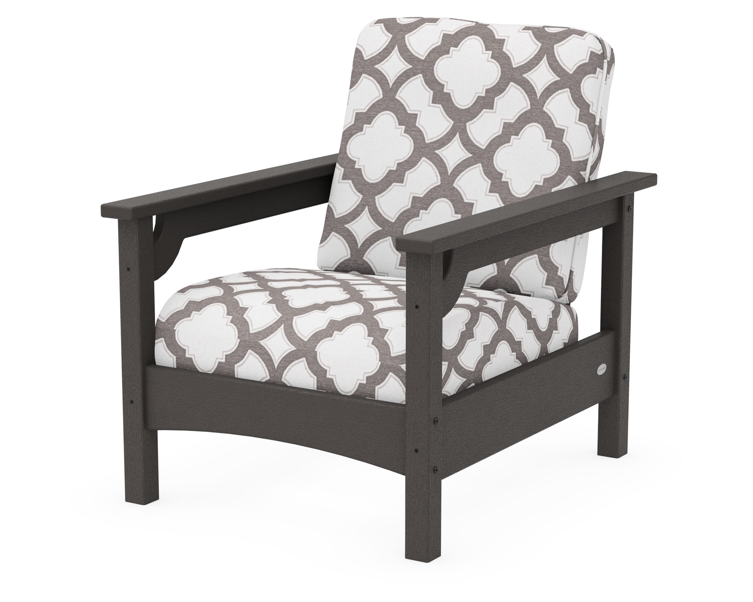 Club Chair in Vintage Coffee / Trellis Grey Mist
