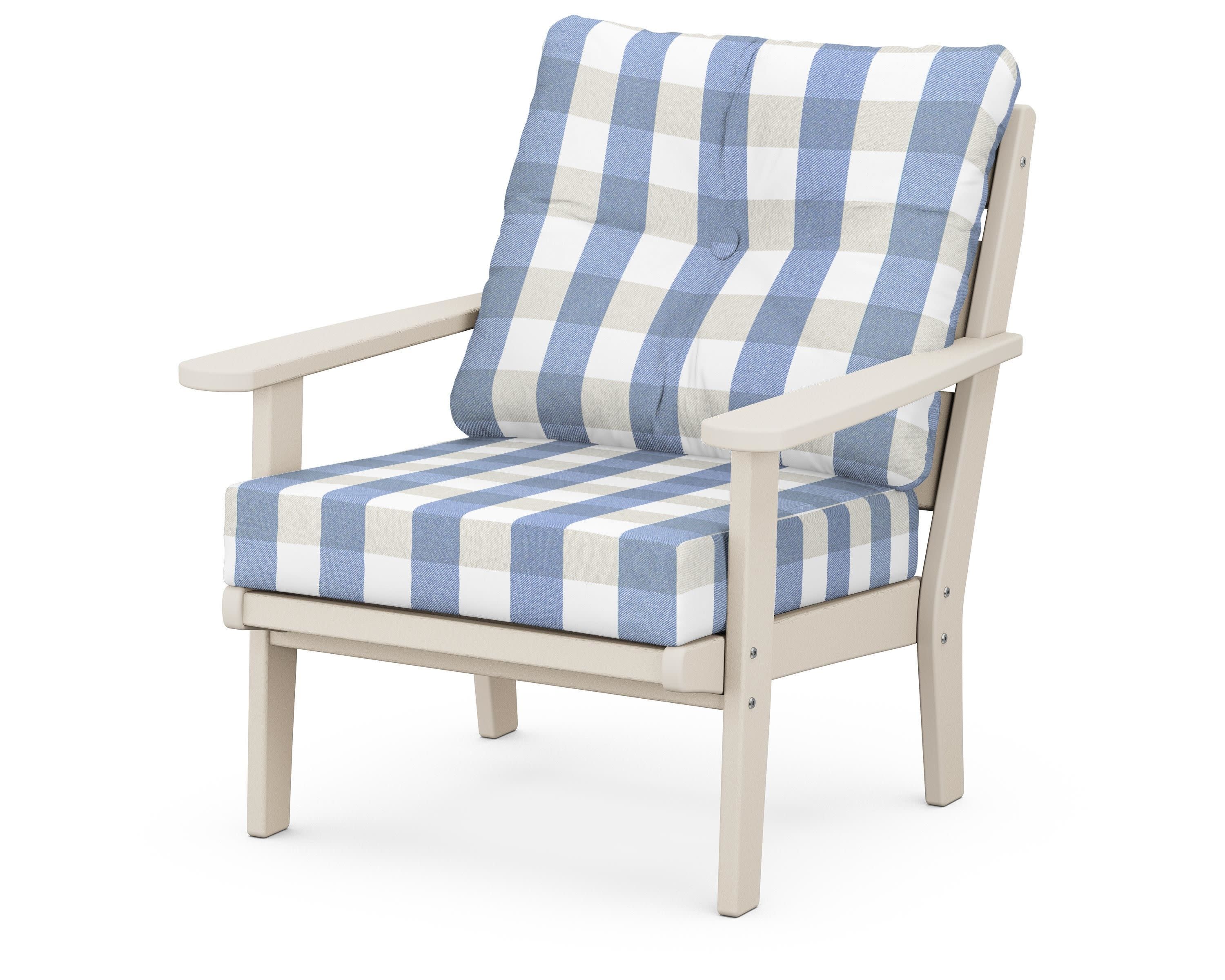 Lakeside Deep Seating Chair in Sand / Buffalo Plaid Sky Blue