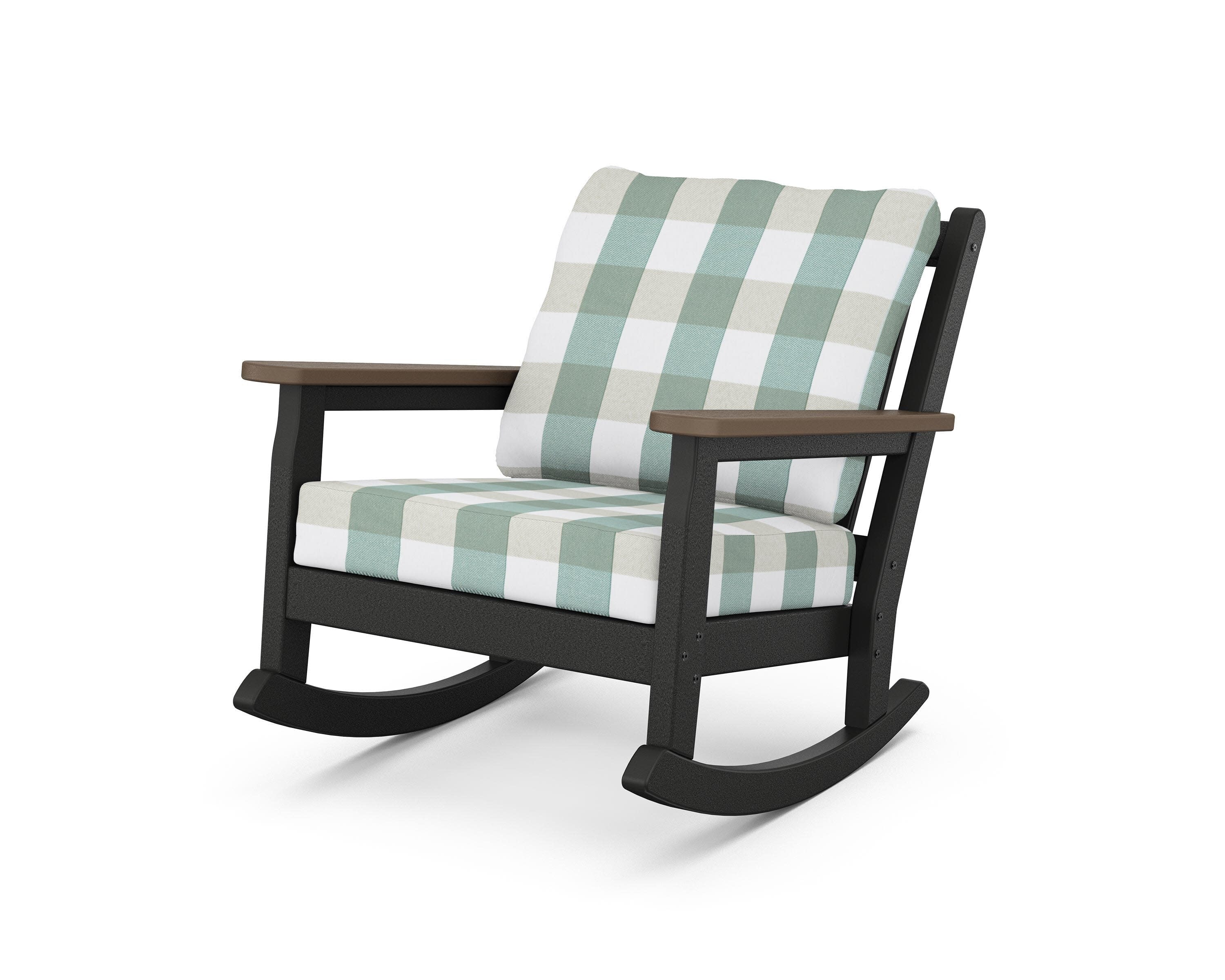 Chippendale Deep Seating Rocking Chair in Black / Kona / Buffalo Plaid Glacier Spa