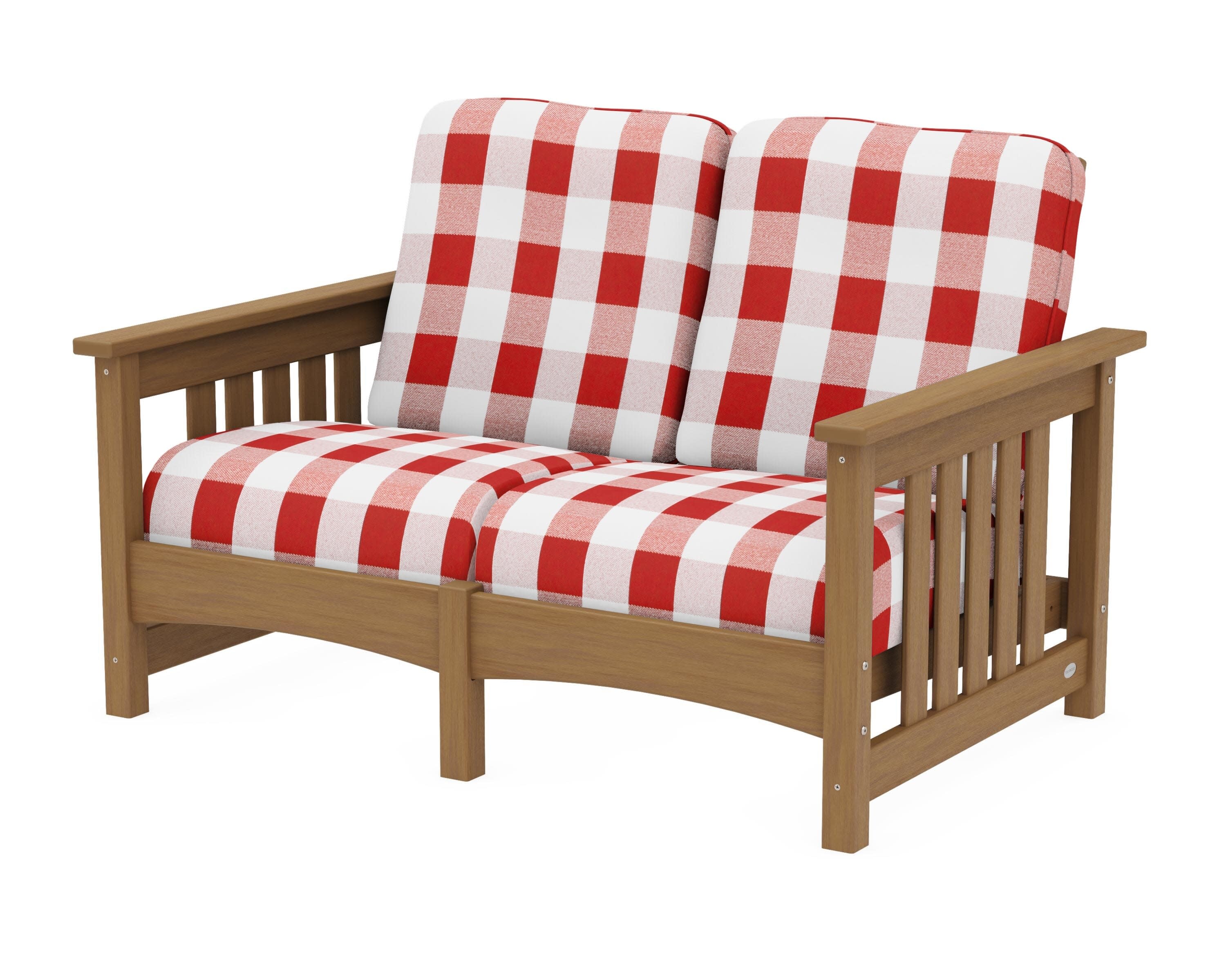 Club Mission Loveseat in Natural / Buffalo Plaid Crimson