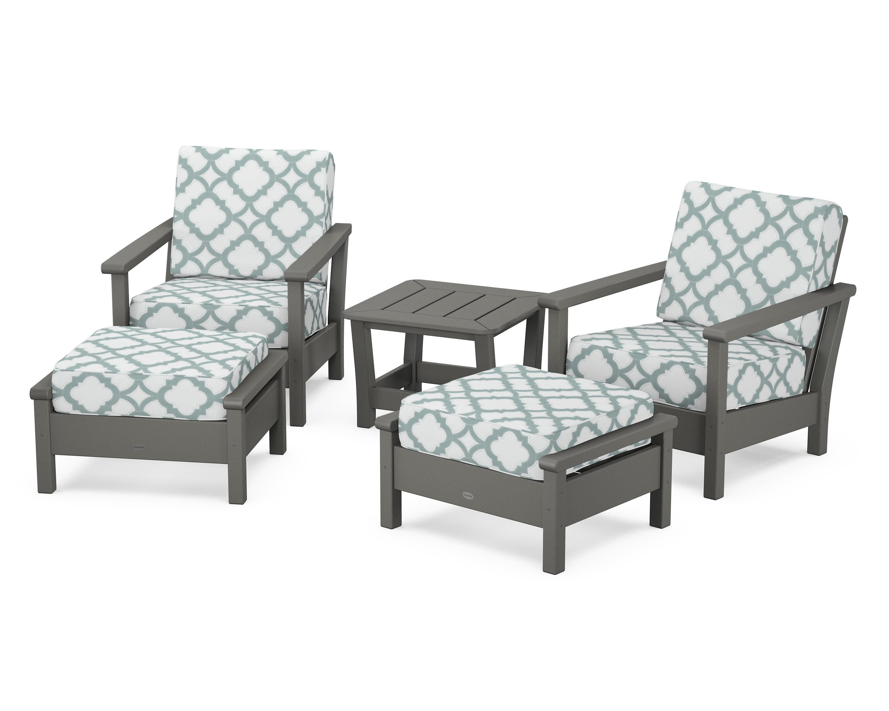 Harbour 5-Piece Deep Seating Chair Set in Slate Grey / Trellis Glacier Spa