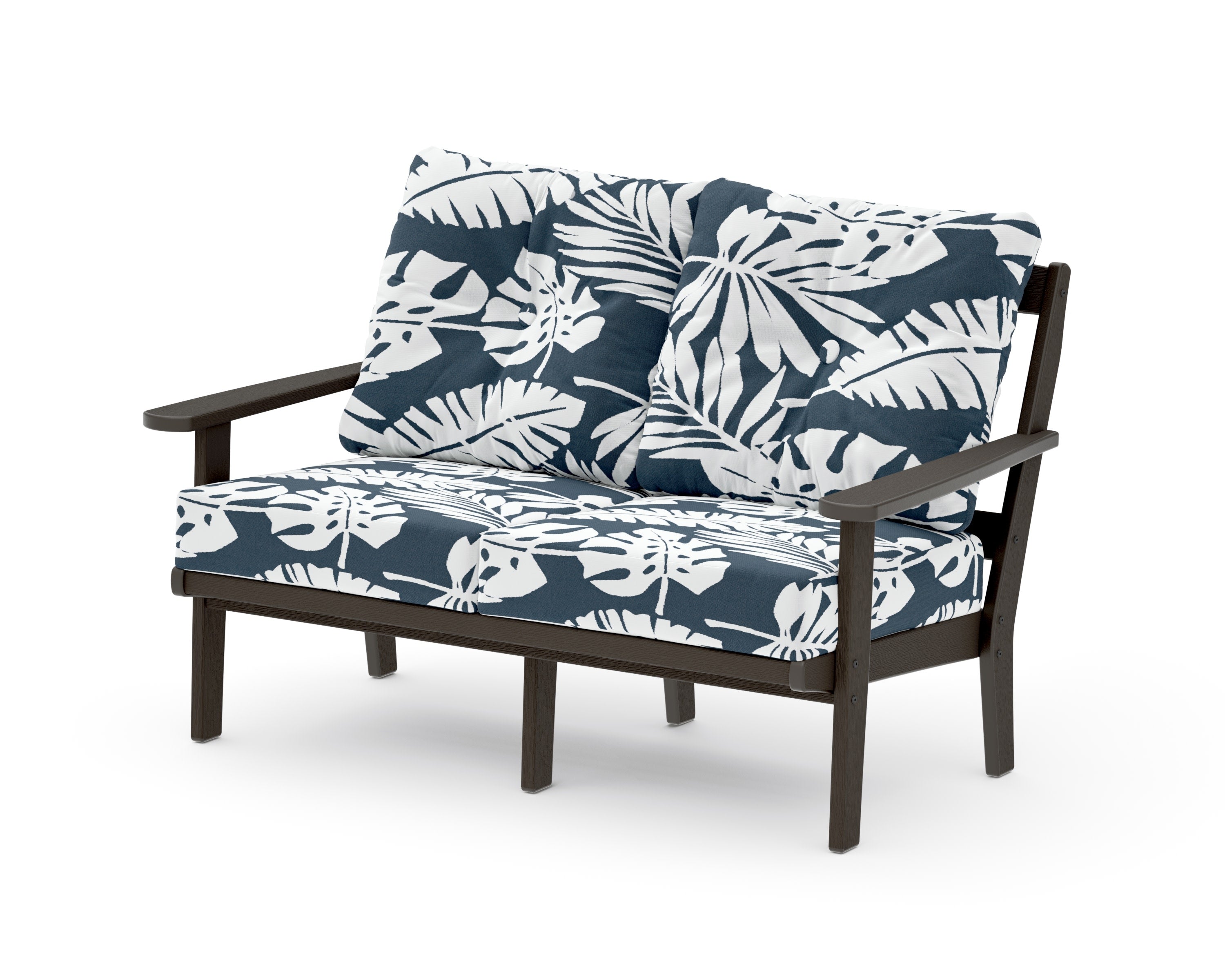 Mission Deep SeatingLoveseat in Vintage Coffee / Leaf Marine Indigo