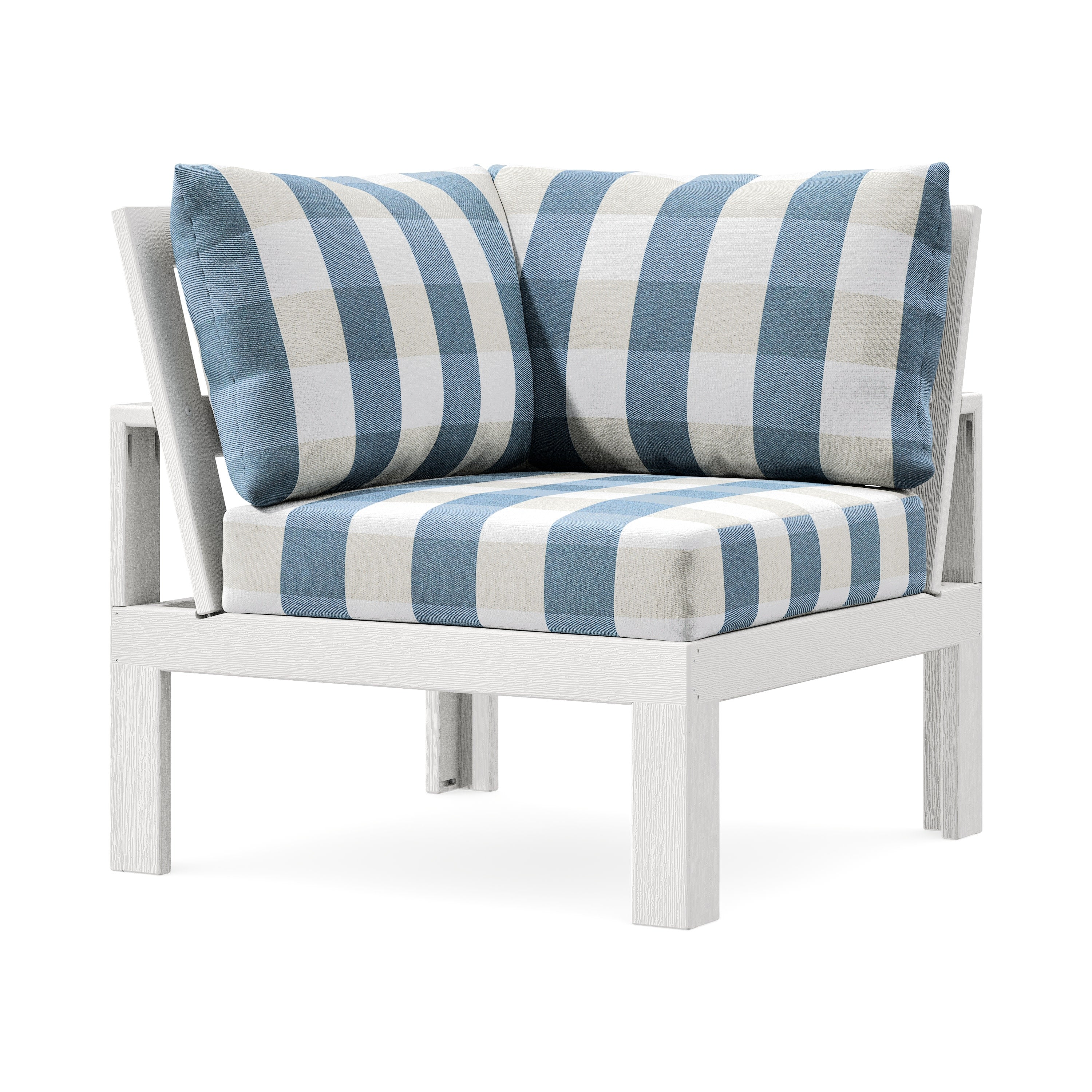 Modular Corner Chair in Vintage White / Buffalo Plaid Sky Blue