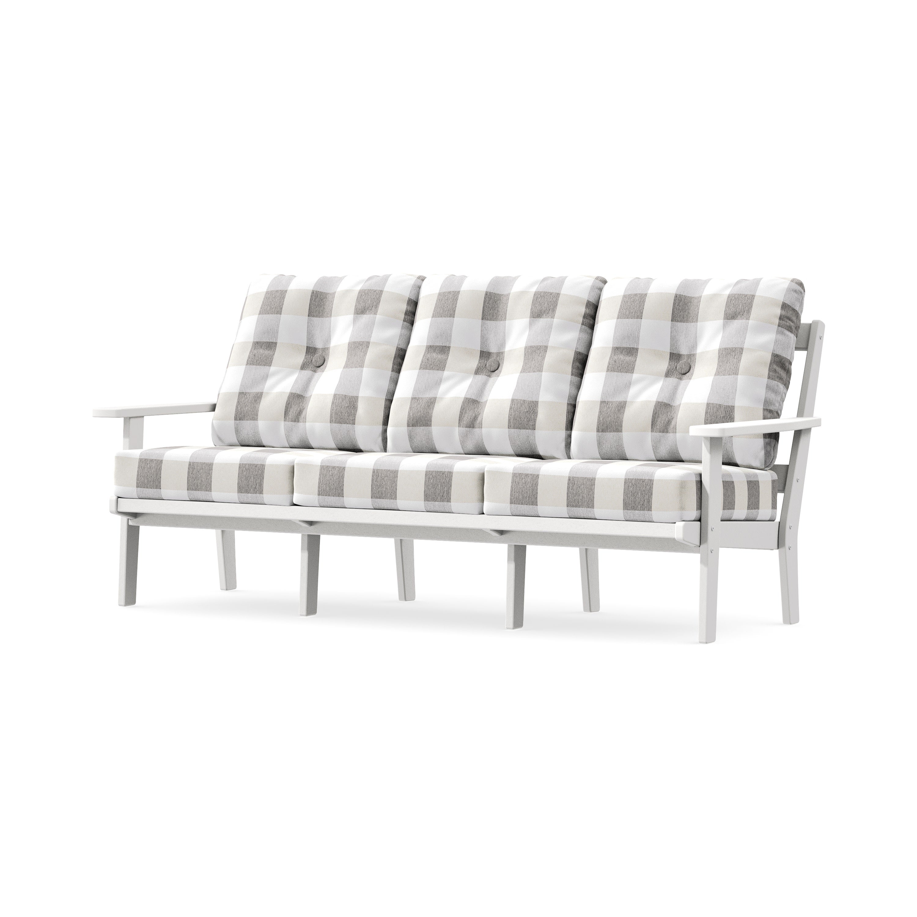 Oxford Deep Seating Sofa in White / Buffalo Plaid Grey Mist