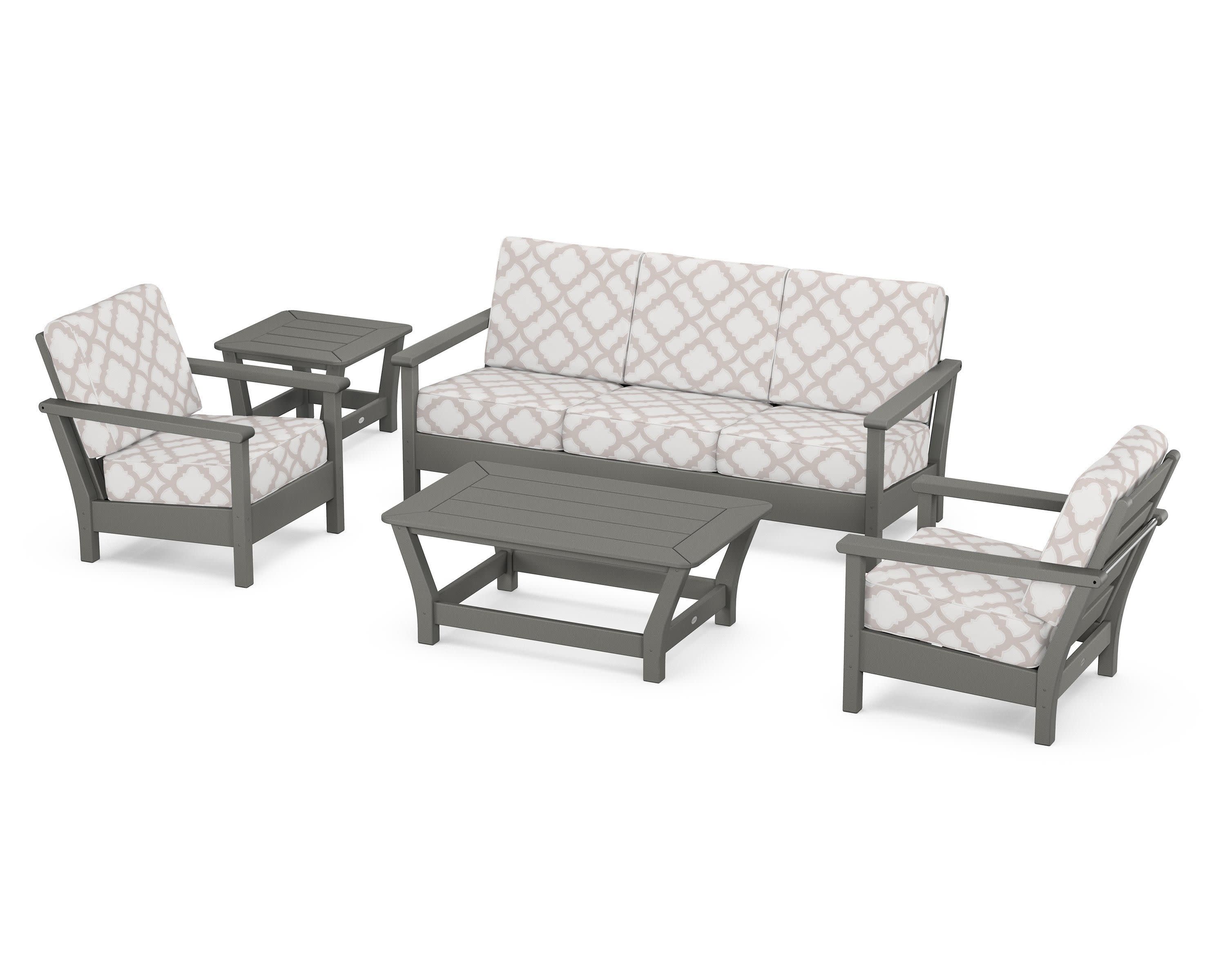 Harbour 5-Piece Deep Seating Set in Slate Grey / Trellis Dune Burlap