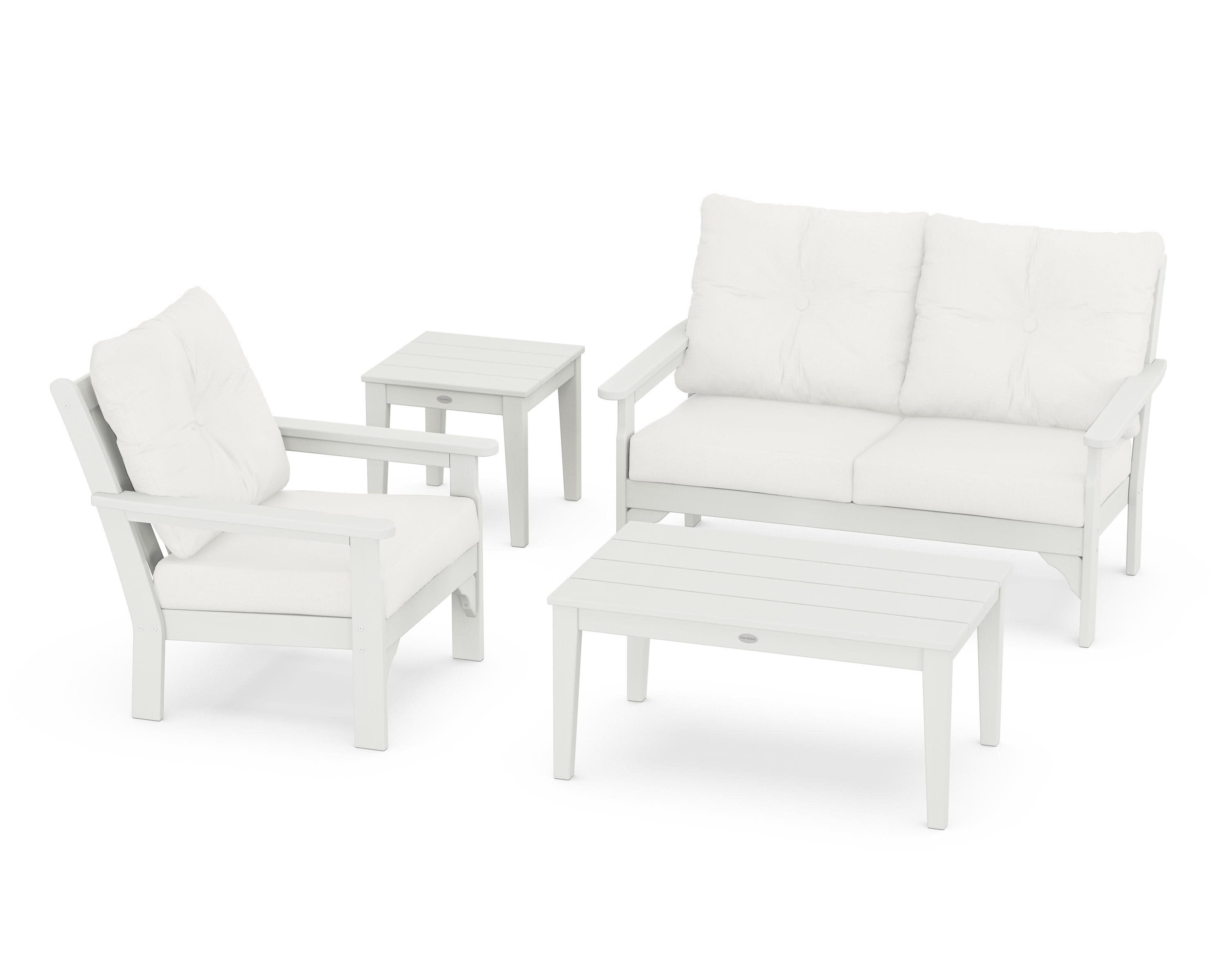Vineyard 4-Piece Deep Seating Set in Vintage White / Natural Linen